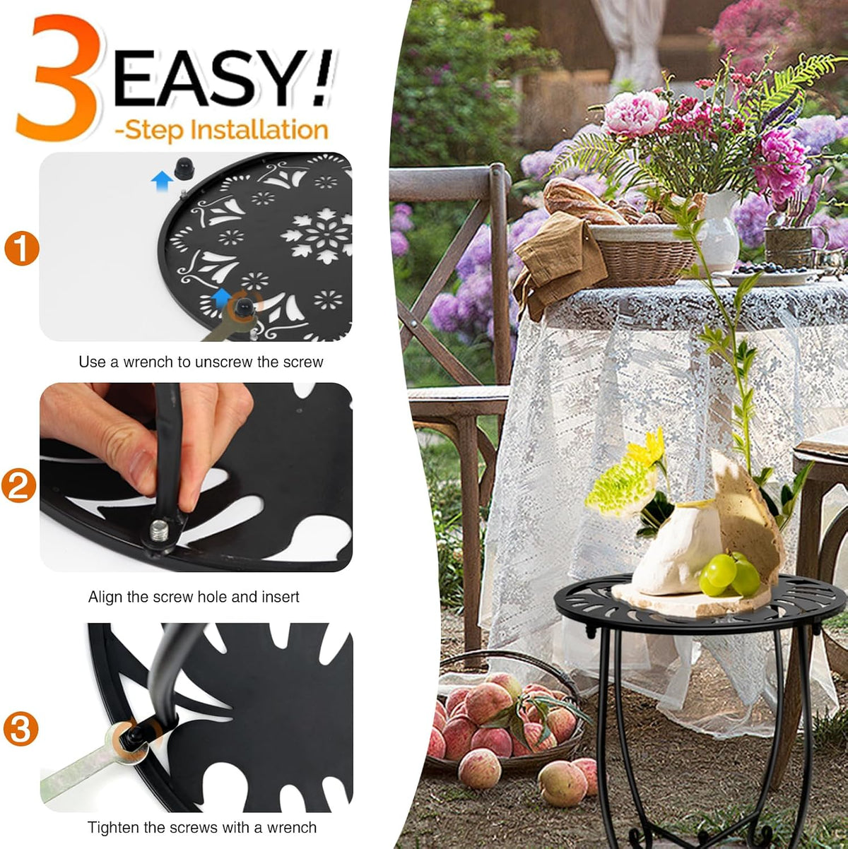 Fashion&cool Outdoor Side Tables, Weather Resistant Metal Patio Side Table, Small Round Outdoor End Table Side Table for Patio Yard Porch Balcony Garden Bedside, Plant Stand for Indoor Outdoor