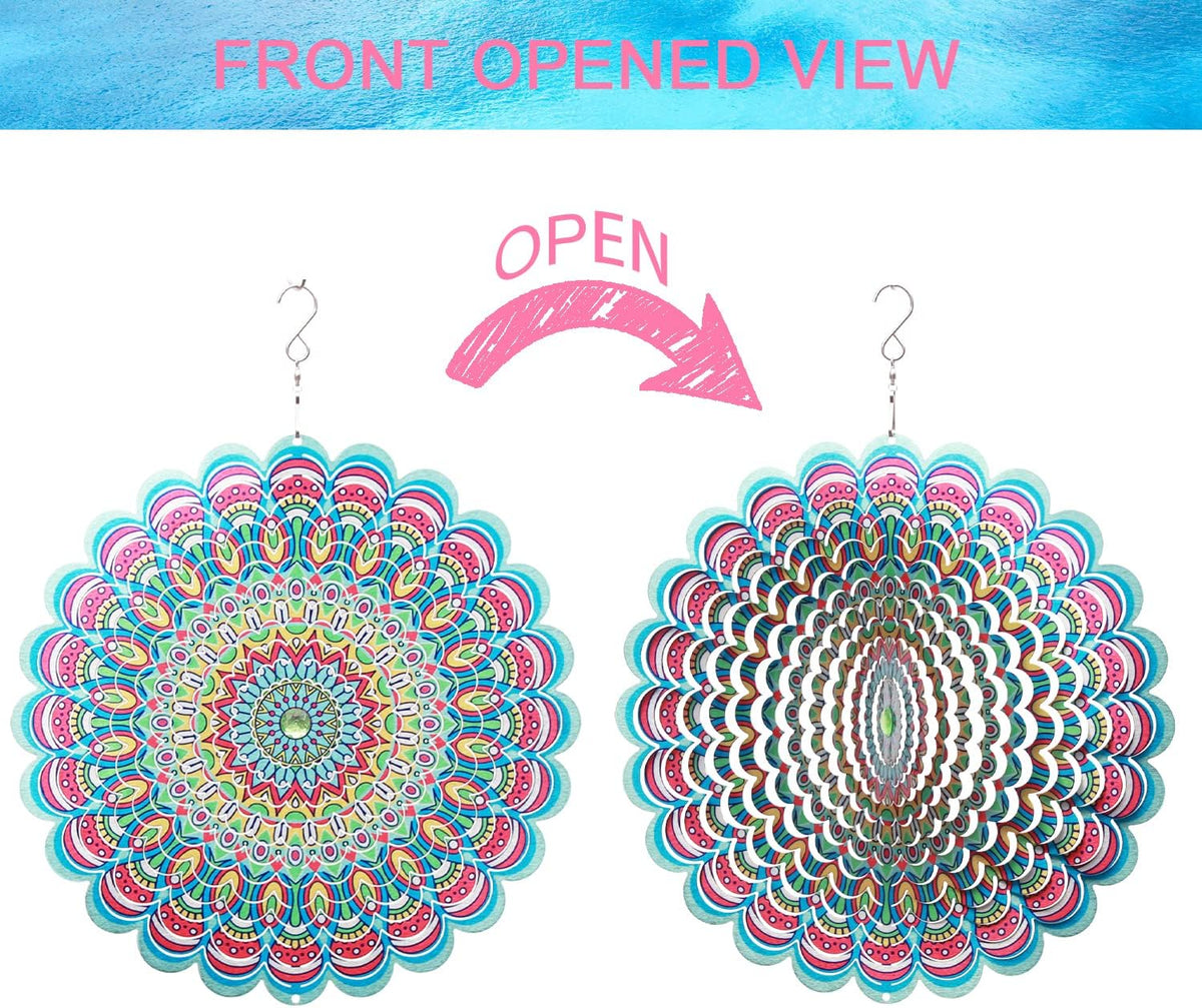 SPRING SONG Colorful Mandala Kinetic Wind Spinner for Yard and Garden Stainless Steel Spinner Indoor and Outdoor Hanging Decor Crafts Ornaments Kinetic Art Spinner Hanging Wind Spinners Decor Gifts