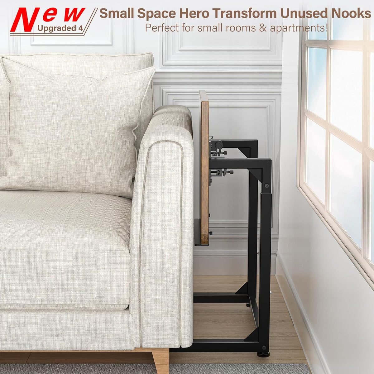 Tv Tray Table, 8-Level Adjustable Height Couch Side Table，90° Tilt Angle Adjustments C-Shaped End Table, with Phone & Tablet Slot Sofa Computer Desk for Couch, Sofa, Bed, Chair, Living Room (Brown)
