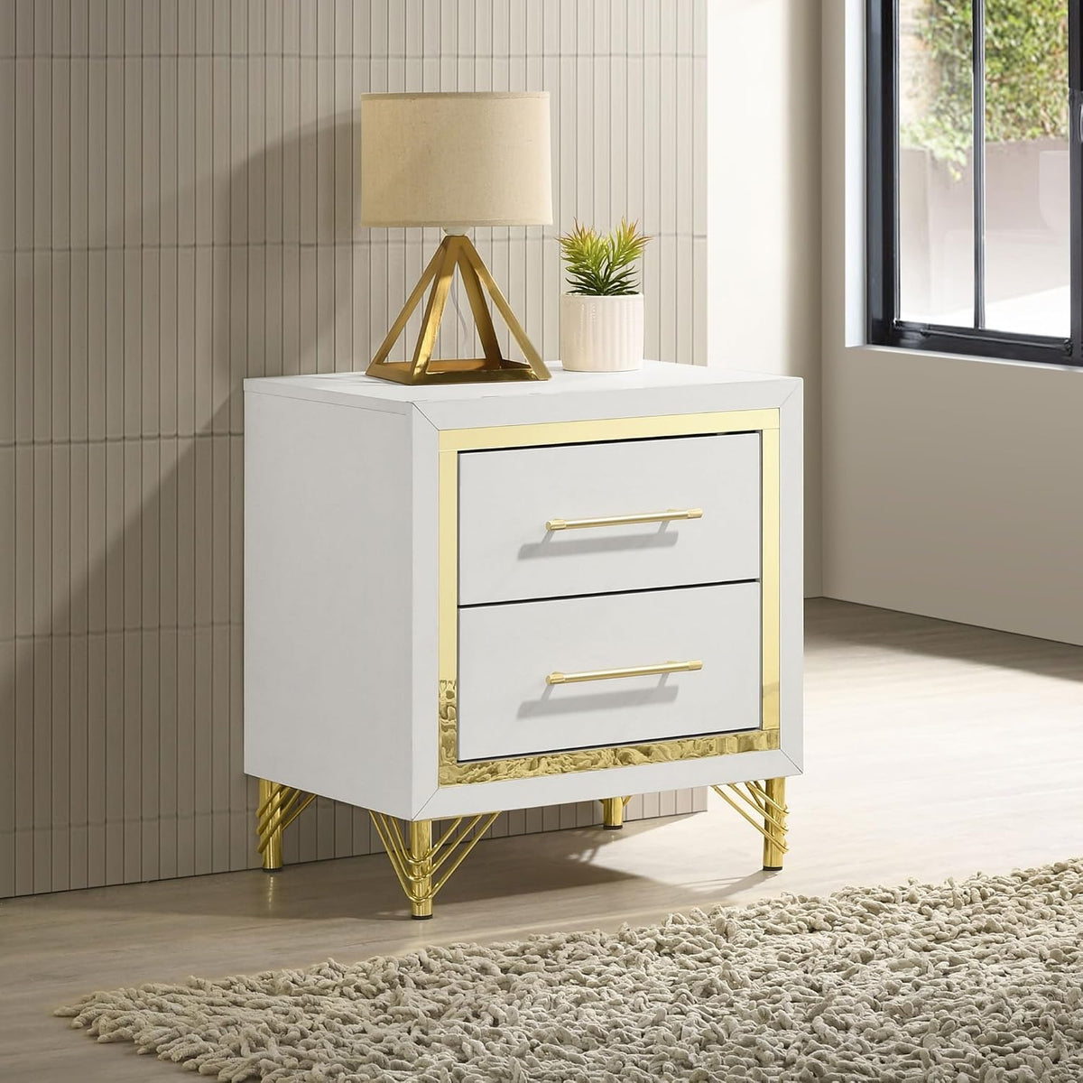 White 2-Drawer Nightstand Bedside Table,for Small Spaces