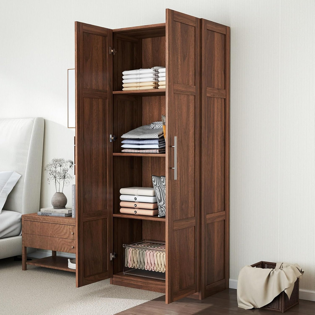 KEIKI 70.87" Tall Kitchen Pantry Storage Cabinet with 2 Door and Shelves, Freestanding Wood Hutch Food Pantries Cupboard for Coffee Bar, Dining Room, Living Room, Walnut