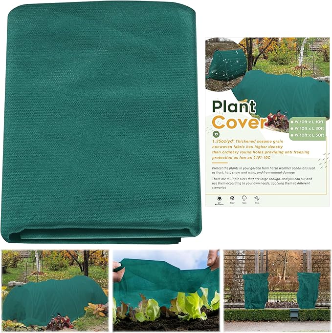 NNG 10x10ft Plant Covers Freeze Protection Frost Blankets 1.35oz/yd² Non-Woven Fabric Floating Row Cover Plant Blanket Protector Garden Winterize for Winter Outdoor Plants,Vegetables