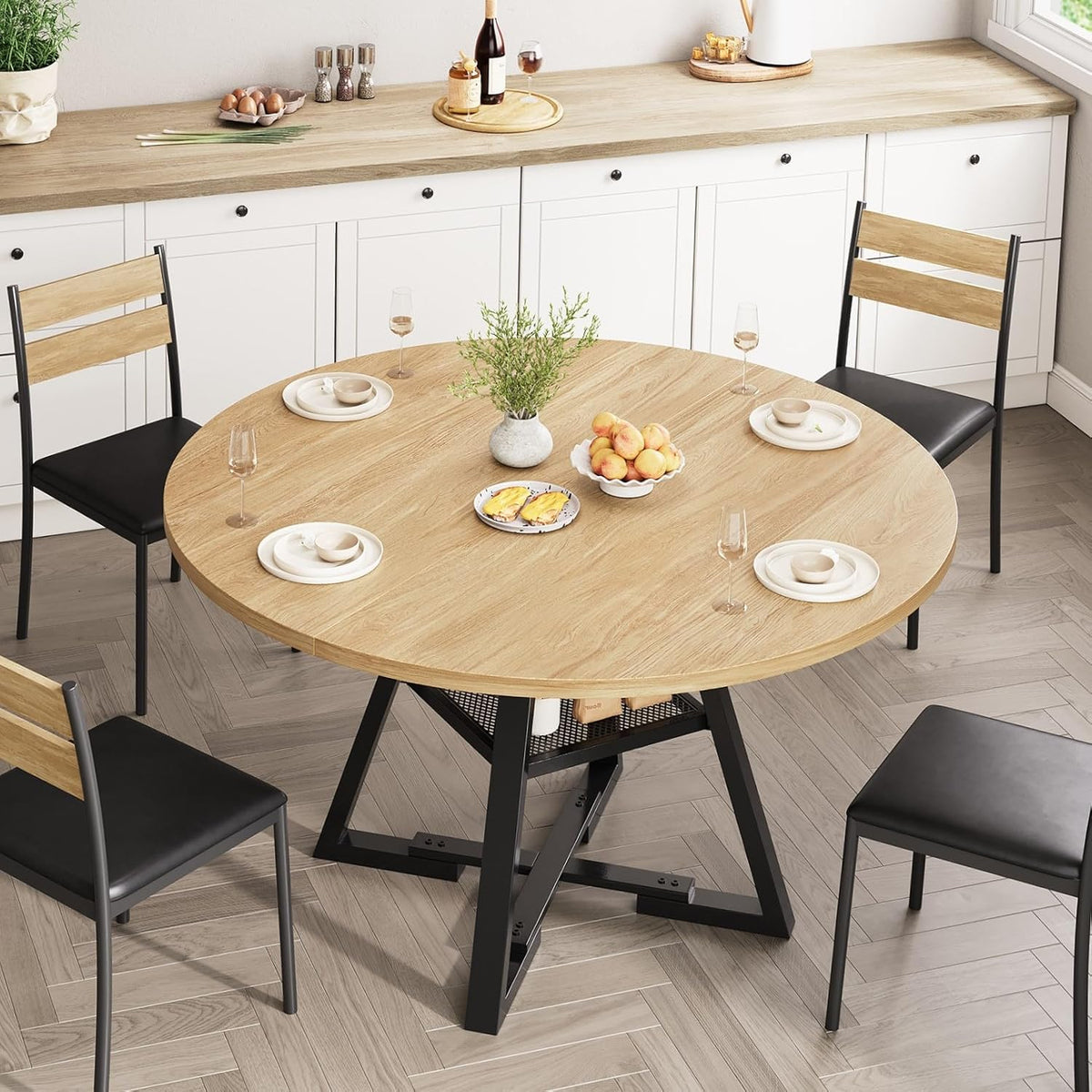 Jocoevol 47'' Round Dining Table for 4,Kitchen Dining Room Circle Dinner Pedestal Table,Space Saving Wood Kitchen & Dining Room Furniture (Natual Wood, 47In)