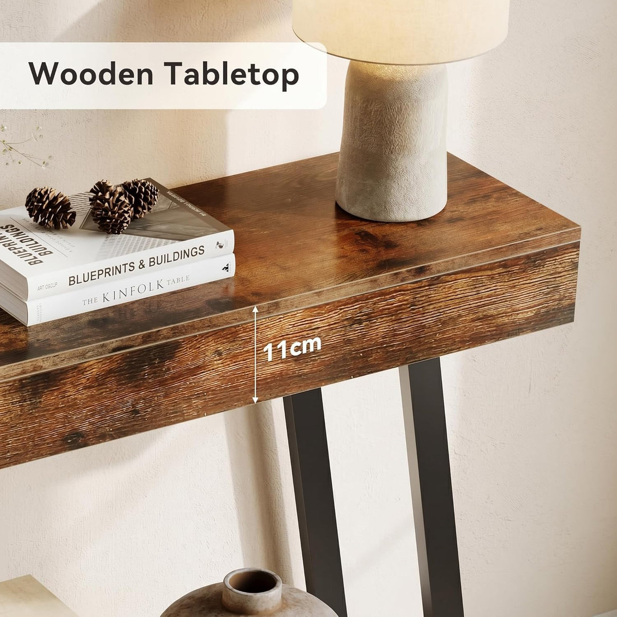 LITTLE TREE 41-Inch Console Table with Geometric Metal Frame, Rustic Brown, Entryway Tables, Storage Shelves, 2-Tier, Industrial, Hallway Sofa Table, Accent Table, Living Room