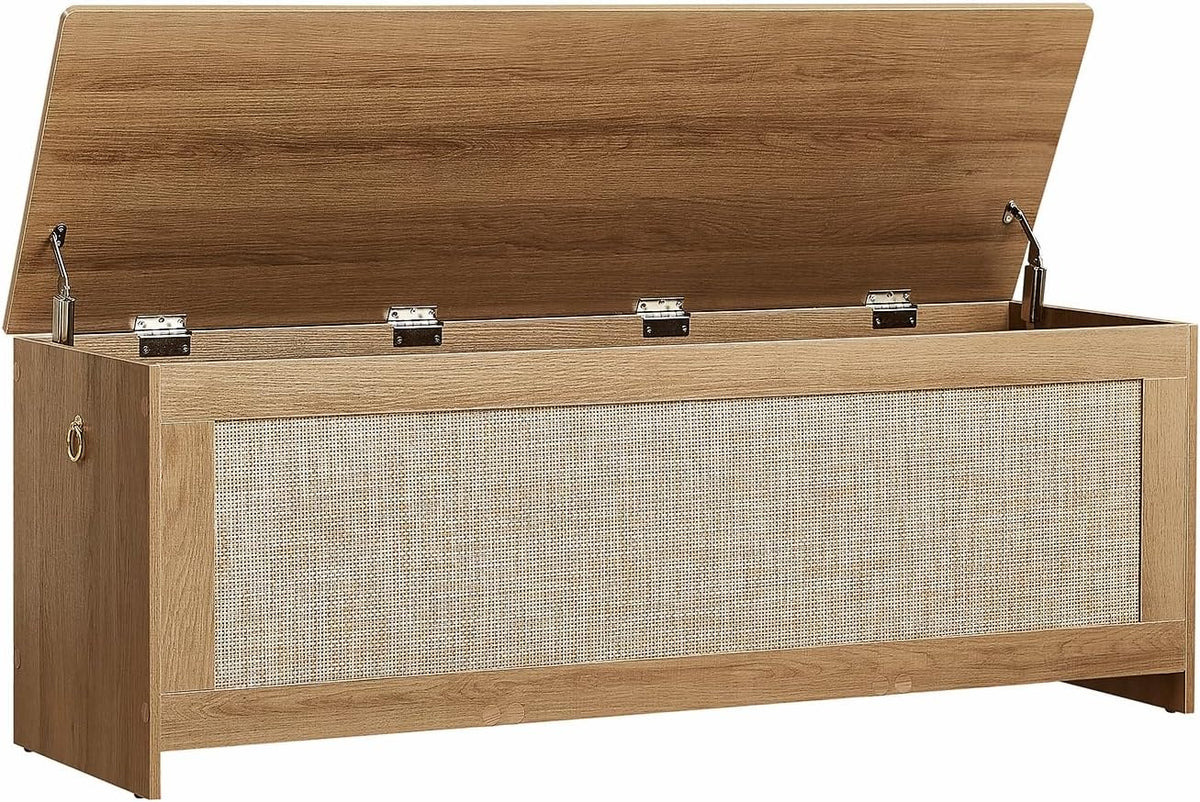 51.2" Storage Chest Extra Large,Storage Bench with 2 Safety Hinges,Wooden Shoe Bench,51.2x15.7x18.3 Inch,Easy Assembly,Storage Bench for Bedroom,Living Room,entryway(Cherry Brown)