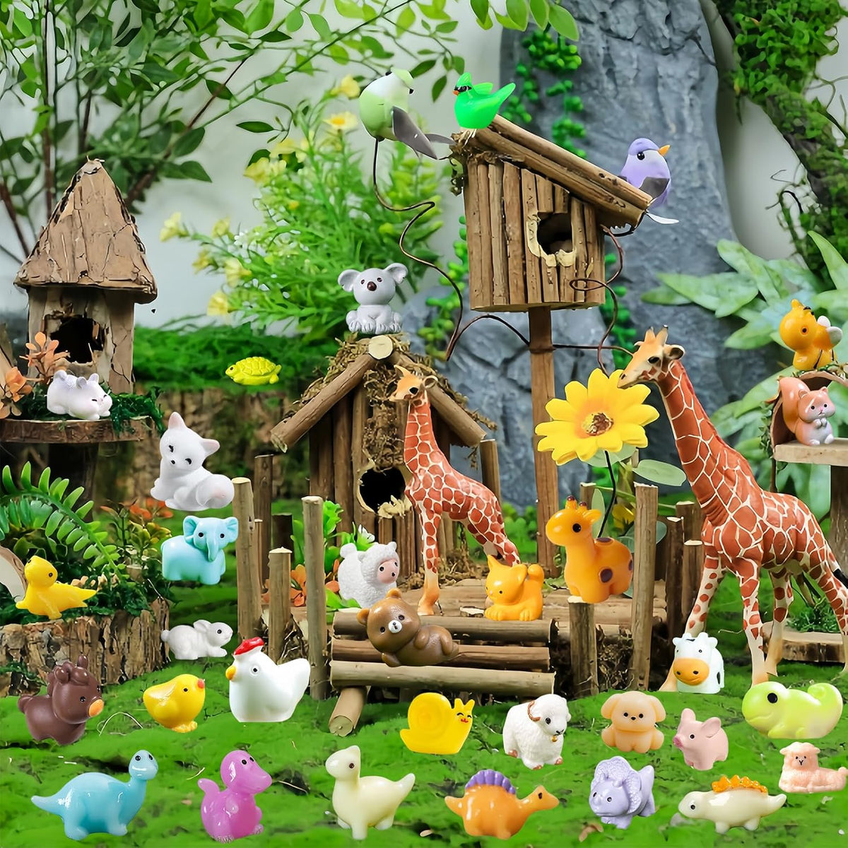 45-Piece Mini Resin Animals, 45 Styles Resin Animals Variety Pack for Dollhouse Fairy Garden Miniature Accessories Home Landscape Aquarium Hide DIY Crafts Decor Gift Giving