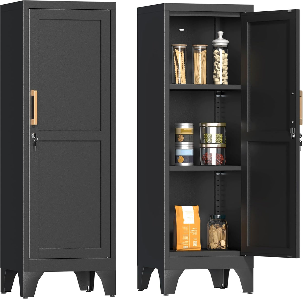 Coolsun 46" H Metal Pantry Cabinet, Metal Storage Locker with Door and 2 Adjustable Shelves, Food Pantry Cabinet for Living Room, Dining Room, Home Office