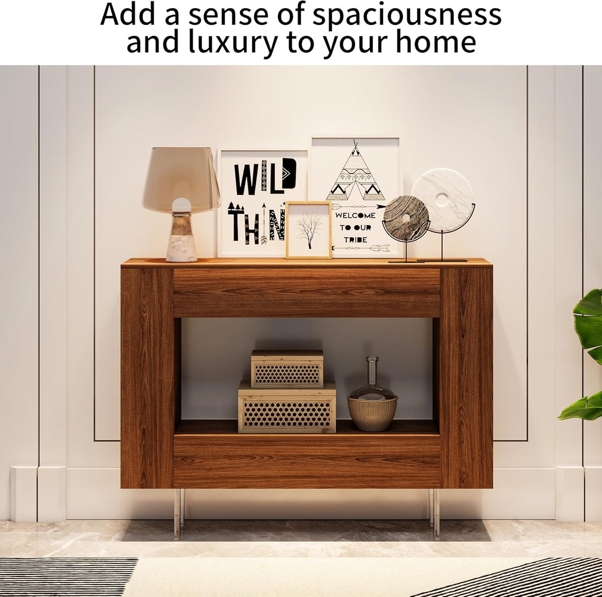 Console Table, Entryway Table with Hidden Storage Cabinets, Adjustable Shelves, Farmhouse Sofa Table for Behind The Couch, Living Room, Hallway, Brown Wood Grain Finish