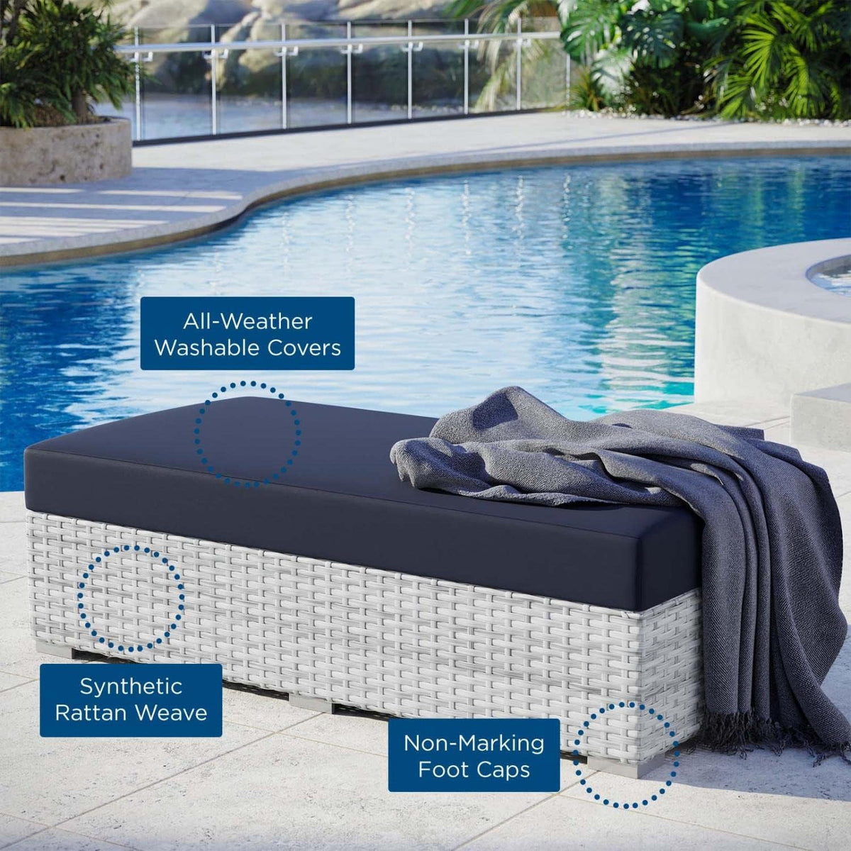 Modway EEI-4308-LGR-NAV Ottoman, Light Gray Navy
