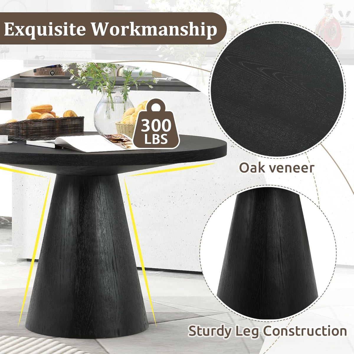 ERYE Wooden Round Dining Table Stable for Home Apartment, Contemporary Round Dinner Table with Natural Wood Grain Variation, Easy to Assemble, 44"