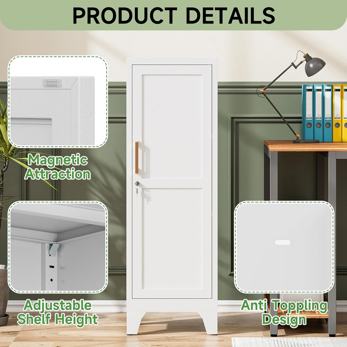 46" Tall Metal Pantry Cabinet, Kitchen Pantry Storage Cabinets with 1 Door and 2 Adjustable Shelves, Small Bathroom Cabinet,Cupboard for Kitchen, Dining Room- Assembly Required/White
