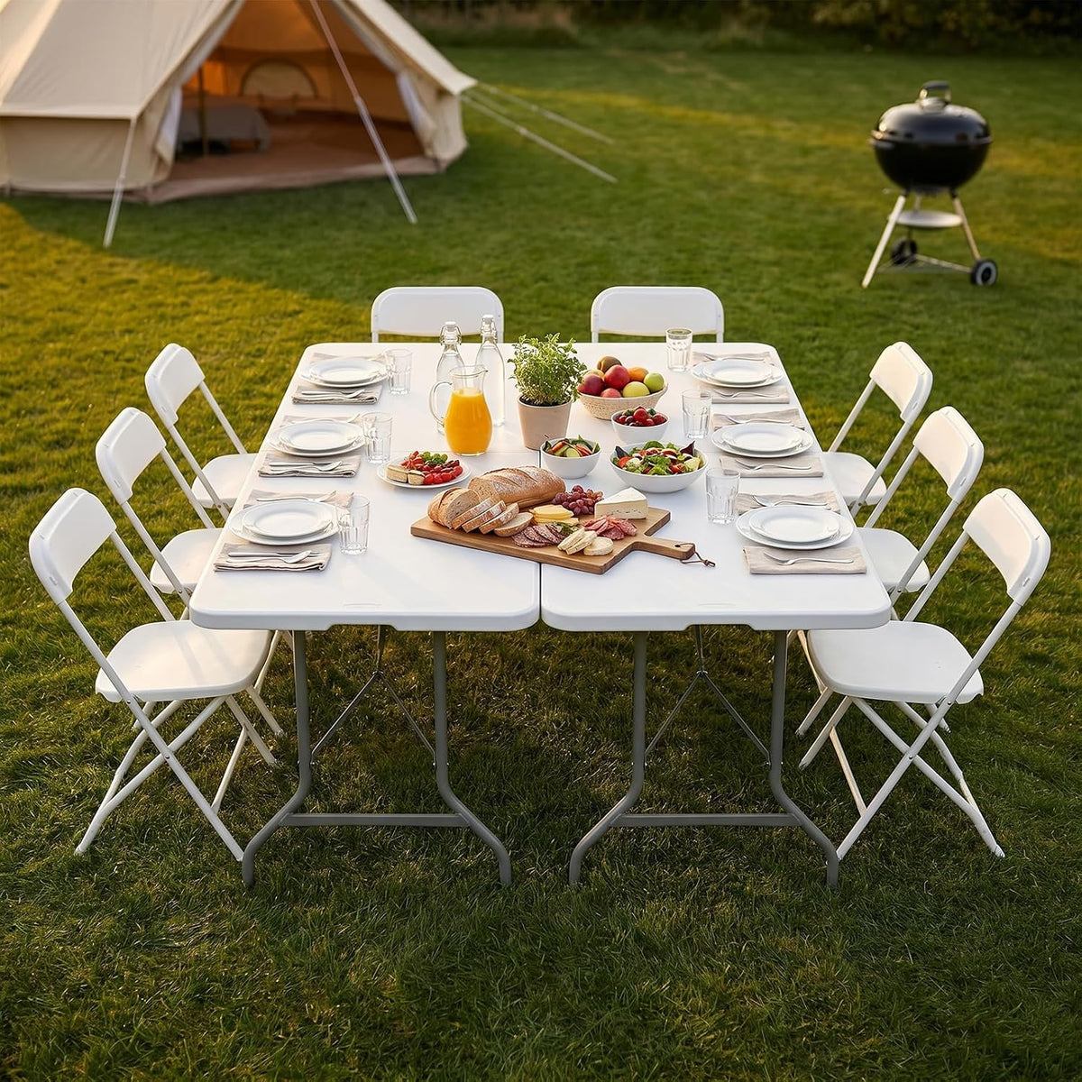 6 FT Folding Picnic Table Easy to Fold and Store, Foldable Table for Camping Picnic Dining Party Kitchen Outdoor Indoor with Carrying Handle, White