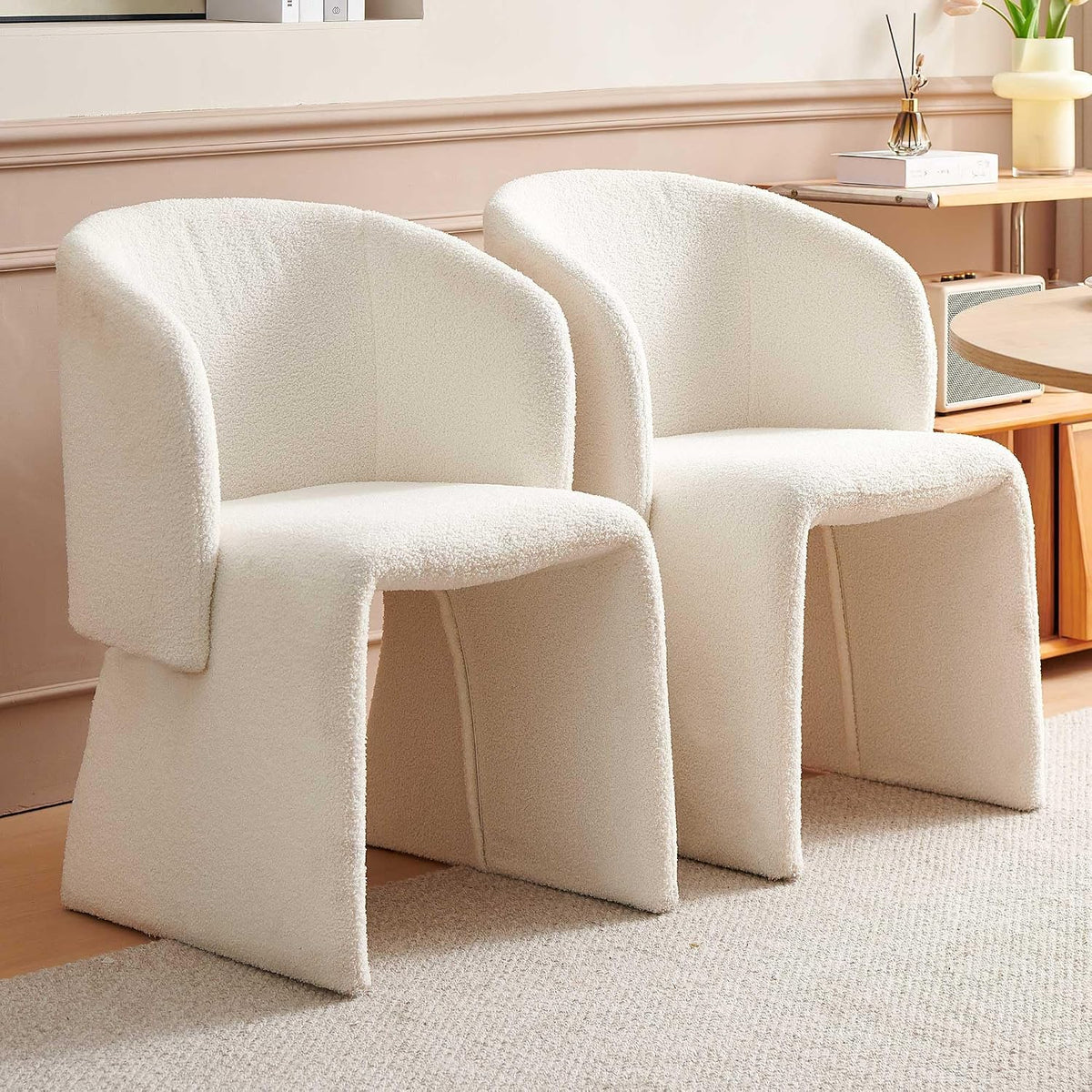 Homedot Dining Chair Upholstered Set of 4,Stylish Accent Barrel Side Chairs Cozy Sofa Chairs Teddy Velvet Comfortable Armchairs for Bedroom Reading Room Waiting Room Kitchen Dining Room