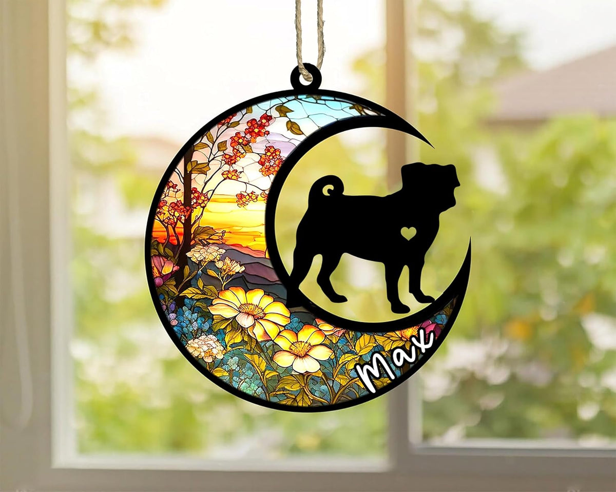Personalized Dog Memorial, Custom Name Pug Dog Christmas Ornament with Name, Custom Breeds, Pet Loss Light Catcher, Gifts for Lovers Loss of Pet Sympathy on Mothers Day Christmas