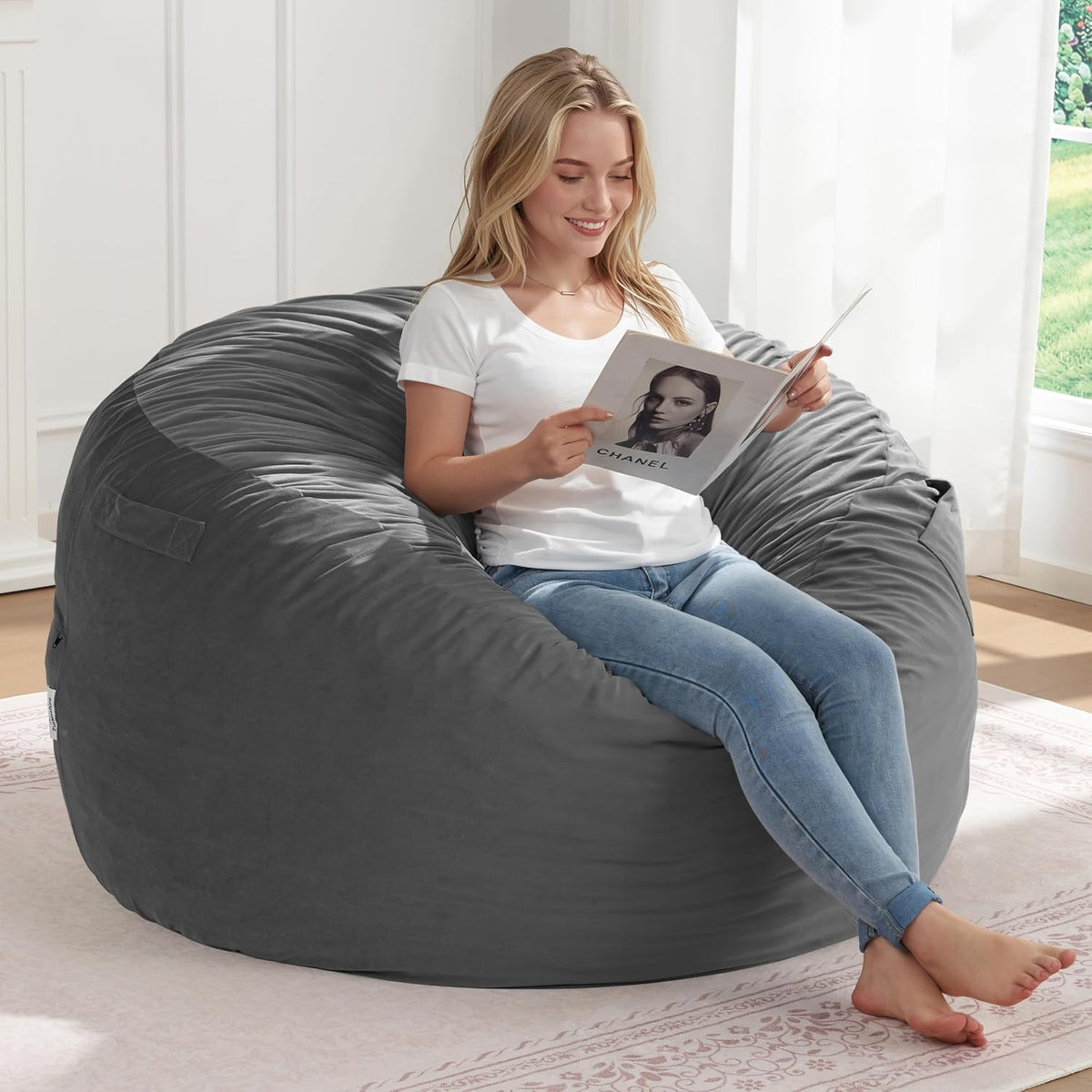 ZurNesfure Bean Bag Chairs for Adults 3FT with Memory Foam Grey, Medium | Giant Bean Bag Chair, Lazy Sofa with Machine Washable Cover, Lightweight, Beanbag for Living Room Bedroom Dorm