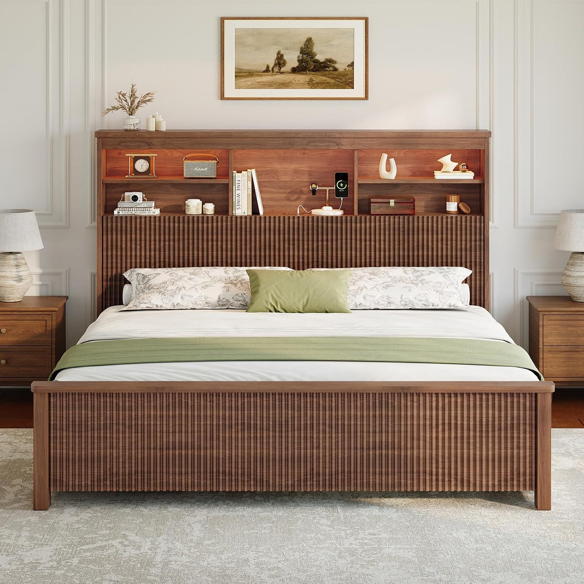 Queen Size Bed Frame with 4 Storage Drawers
