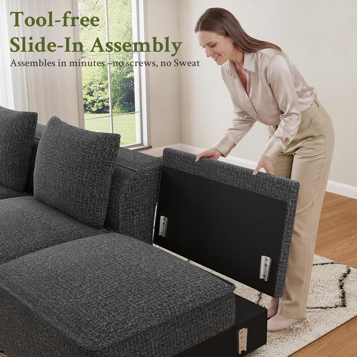 Welzona 103" Modular Sectional Sofa, Sectional Couch, Sofas for Living Room | Comfy Cloud Couch, Tool-Free Setup Couches for Living Room, Wood Frame L Shaped Couch with Ottoman, 22" Deep Seat, Grey Sofa