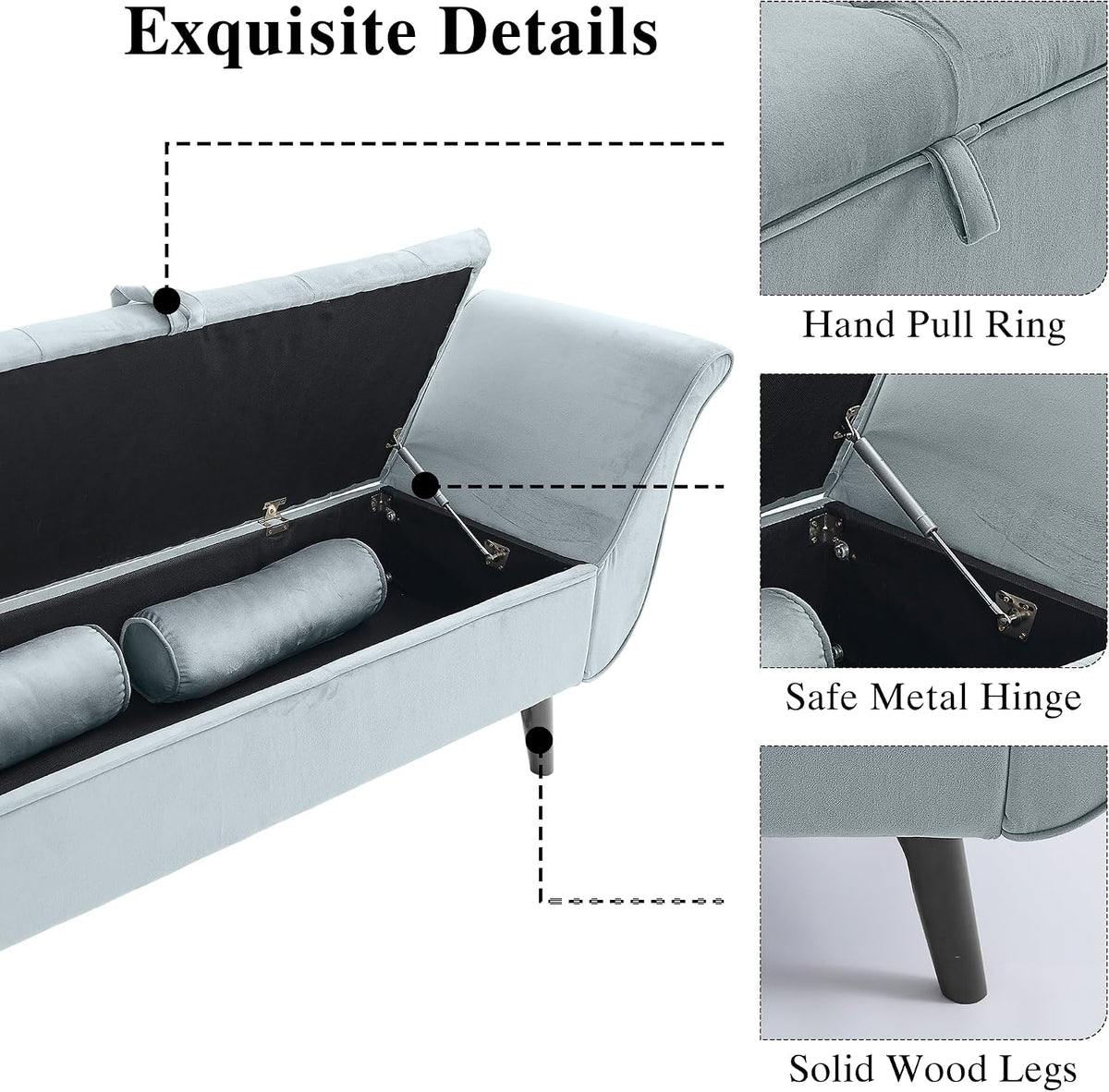 Velvet Storage Bench for Bedroom End of Bed Ottoman, Button-Tufted Upholstered Bed Benches for Bedrooms King with Rolled Arms and 4 Sturdy Wood Legs, Footstool for Bedroom (Slate Gray)