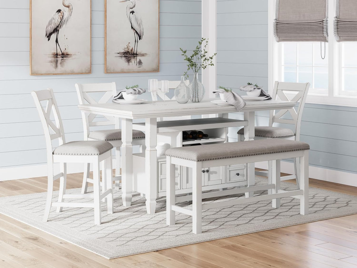 Signature Design By Ashley Robbinsdale 72-Inch Counter Height Dining Table with Kitchen Island Storage, Rubberwood Solids, Ash Veneer and MDF Substrates, Antique White
