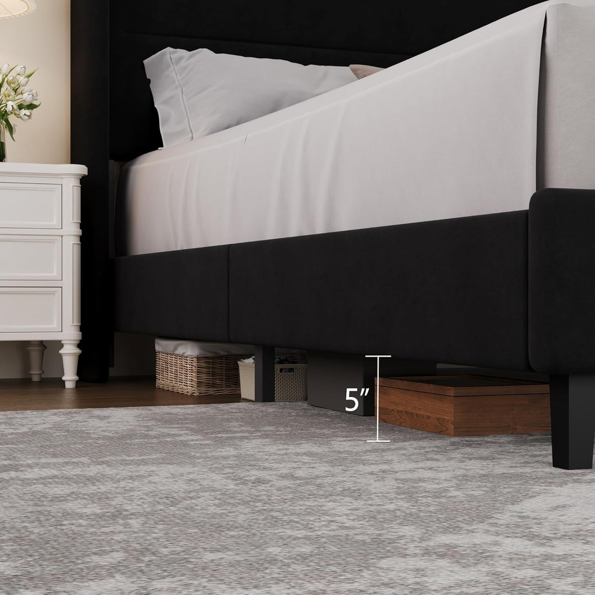 GarveeHome Queen Bed Frame with Wingback Headboard, Velvet Upholstered