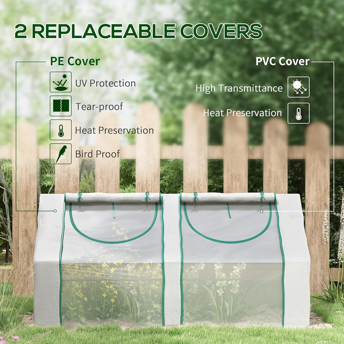 Outsunny 6' x 3' x 3' Portable Greenhouse, Garden Green House with 2 PE/Plastic Covers, Steel Frame and 2 Roll Up Windows, Clear