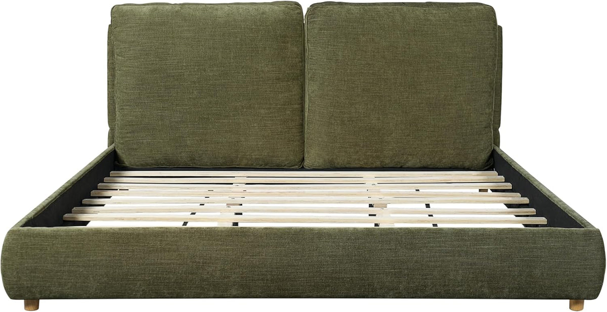 Merax King Linen Blend Platform Bed with 2 Headboard Pillows, Olive Green