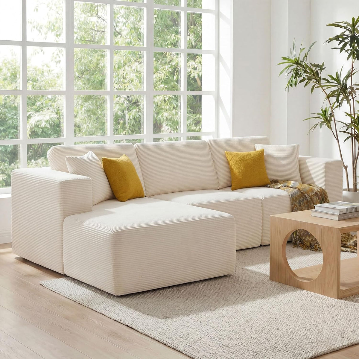 109” Cloud Sectional Couch, Modular Sofa with L-Shape Chaise, Deep Seat Corduroy Couch, No Assembly Required, Modern Upholstered Sectional for Living Room Apartment Bedroom