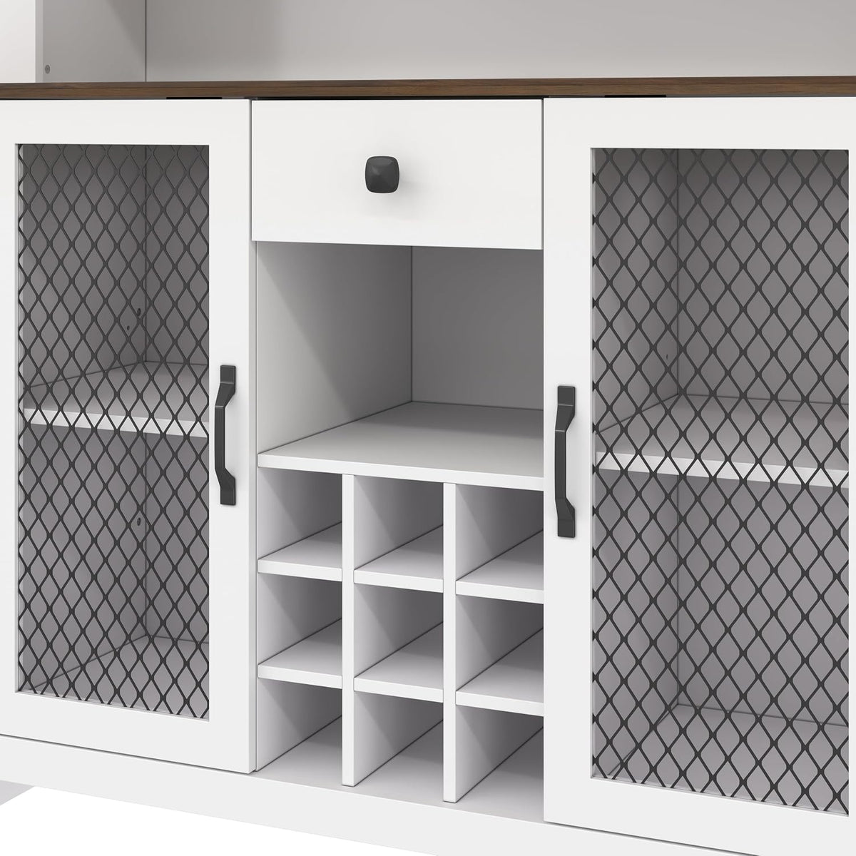 JIJIWANG 70.9" Kitchen Pantry Storage Rustic Buffet Cabinet,Kitchen Hutch Cabinet with LED Outlets Food Pantry Cabinets with Doors and Shelves Wine Rack for Dining Room,for Dining Room,White