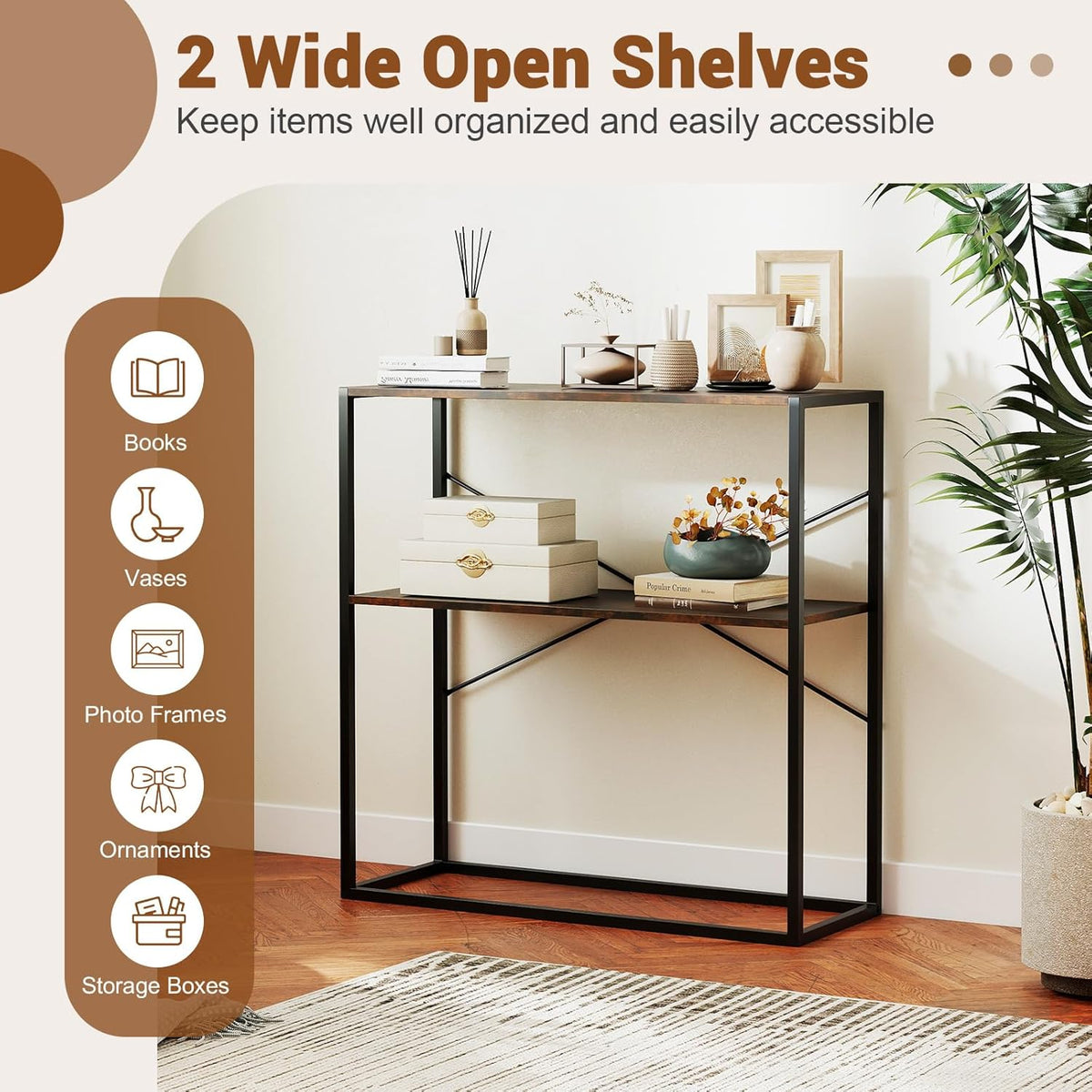 Giantex 36" Narrow Console Table, 2-Tier Entryway Tables with Wood Grain Top & Heavy-Duty Metal Frame, Behind Couch Table, Rustic Sofa Tables with Open Storage Shelves for Entrance, Living Room, Foyer