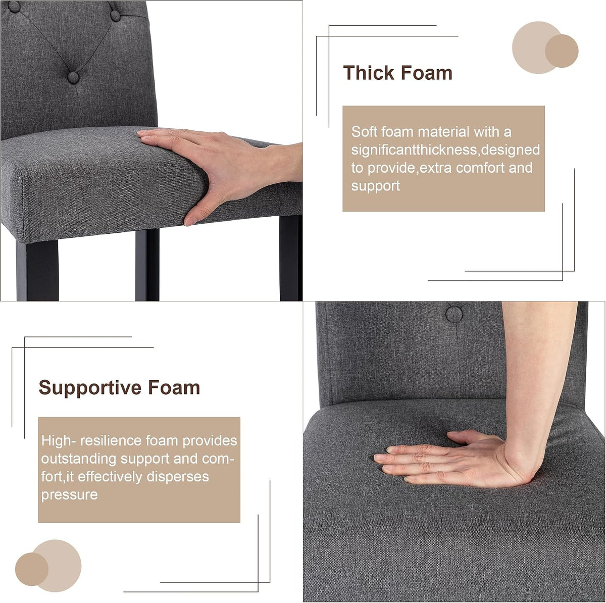 VECELO Upholstered Dining Chairs Set of 6, Modern Fabric and Solid Wood Legs &High Back for Kitchen/Living Room- Dark Gray