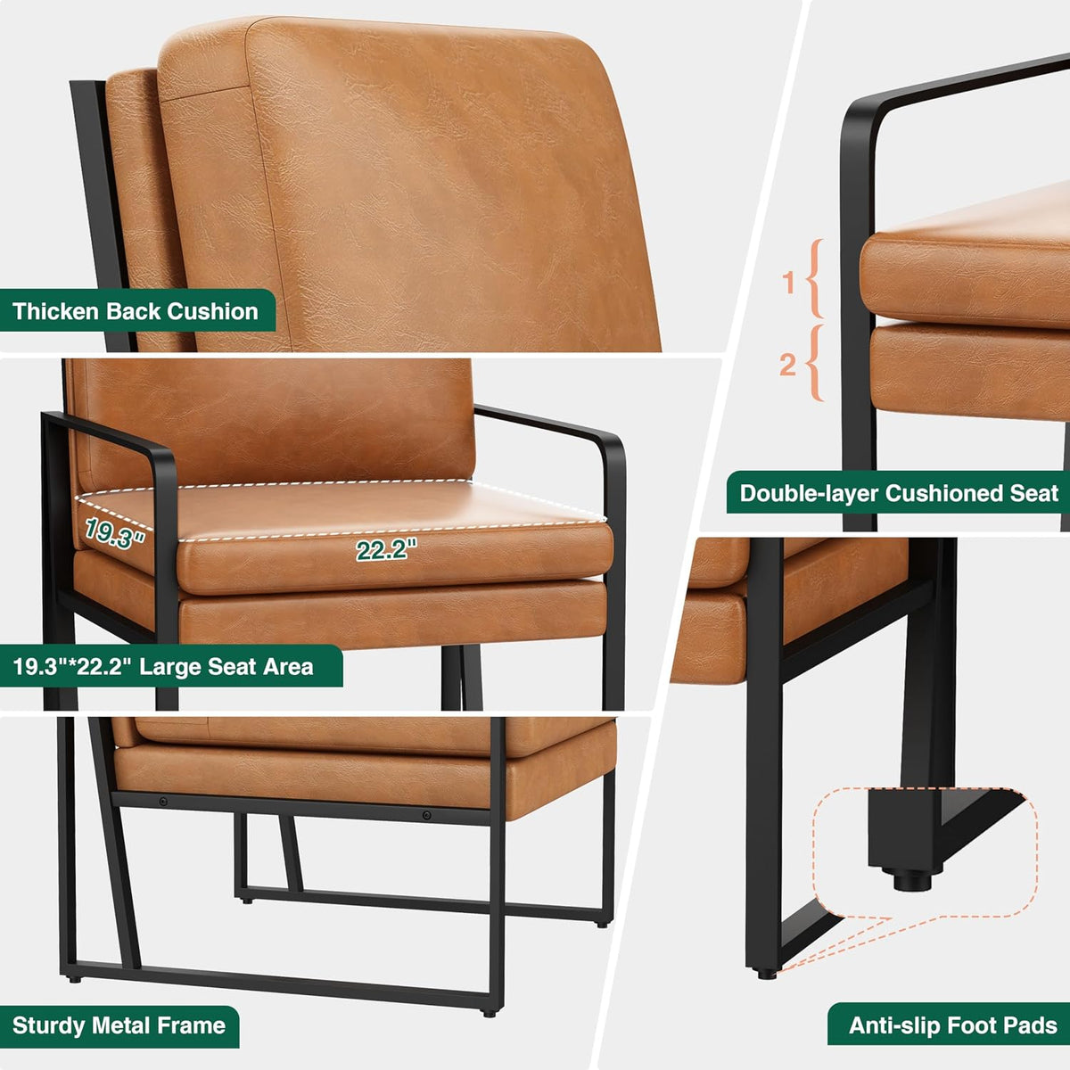 ALISH Accent Chairs, Upholstered Armchair Modern Living Room Chairs Linen Arm Chair Side Sofa Chairs Reading Chairs with Metal Legs for Bedroom, Living Room Brown