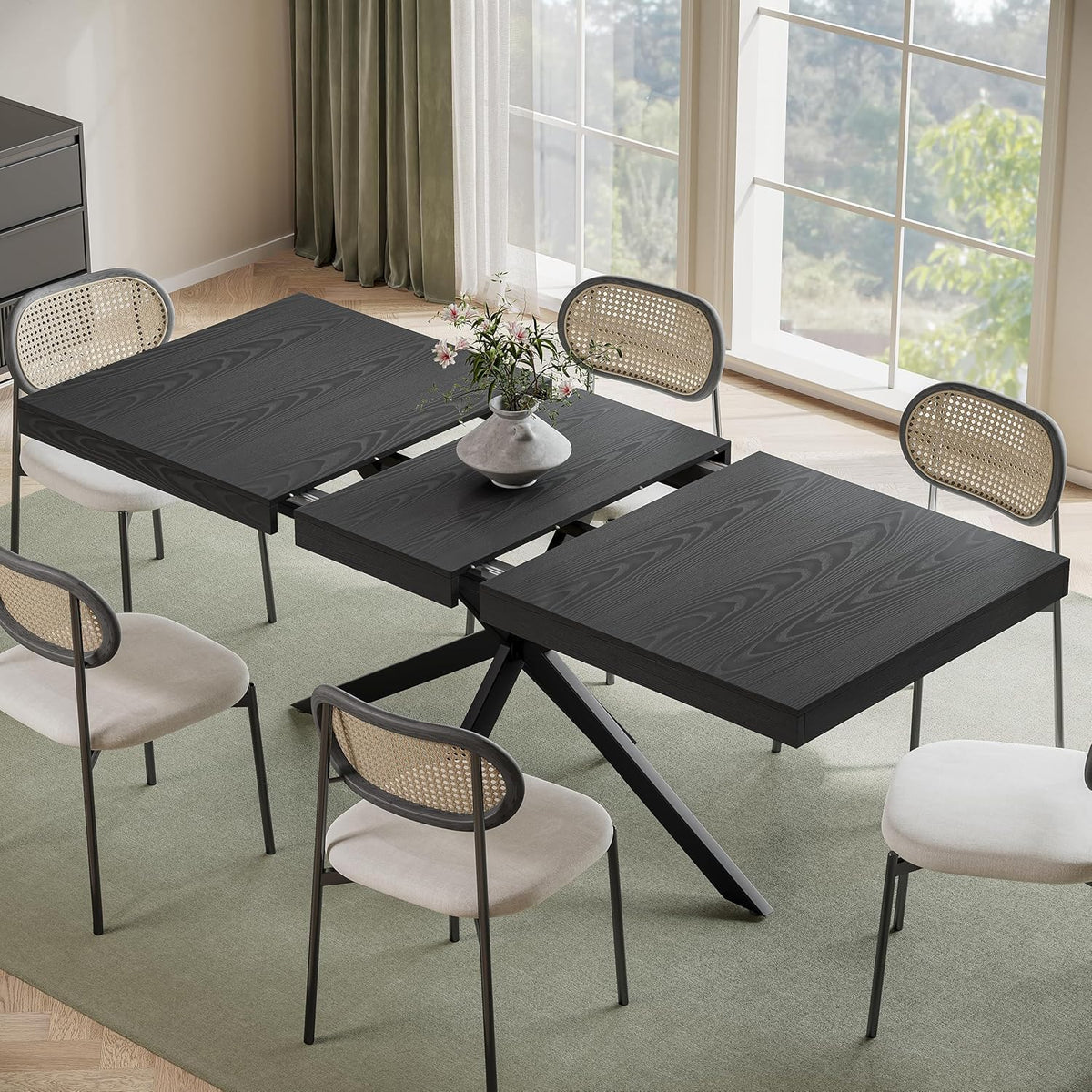 Extendable Dining Room Table for 4 6 8,55"-70" Kitchen Table Leaf,Black