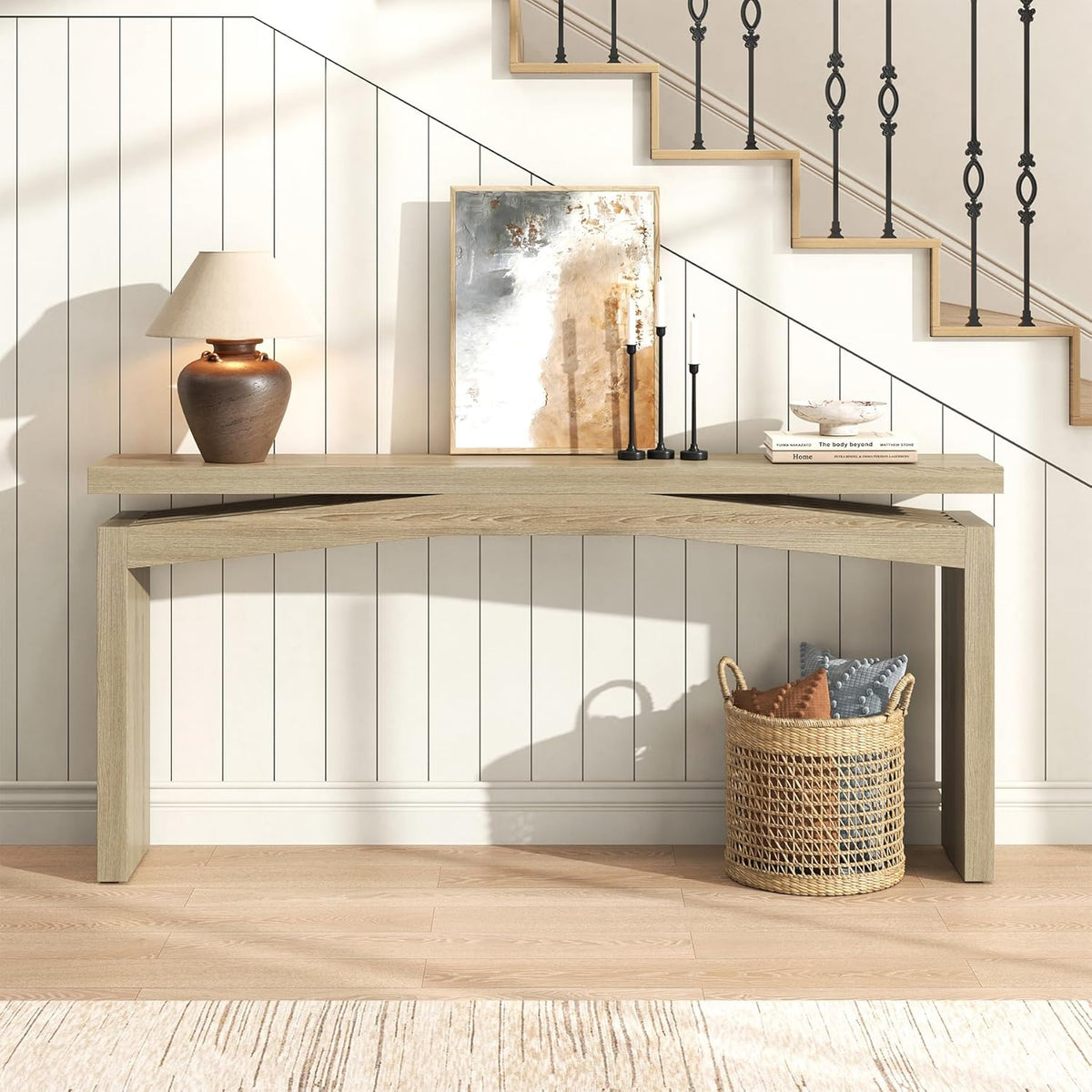 Epecoya 63 Inch Console Table for Entry Way Modern, Light Tan Wood | Farmhouse Entrance Tables Narrow Long, Wooden Couch Table Behind Sofa for Entryway, Living Room