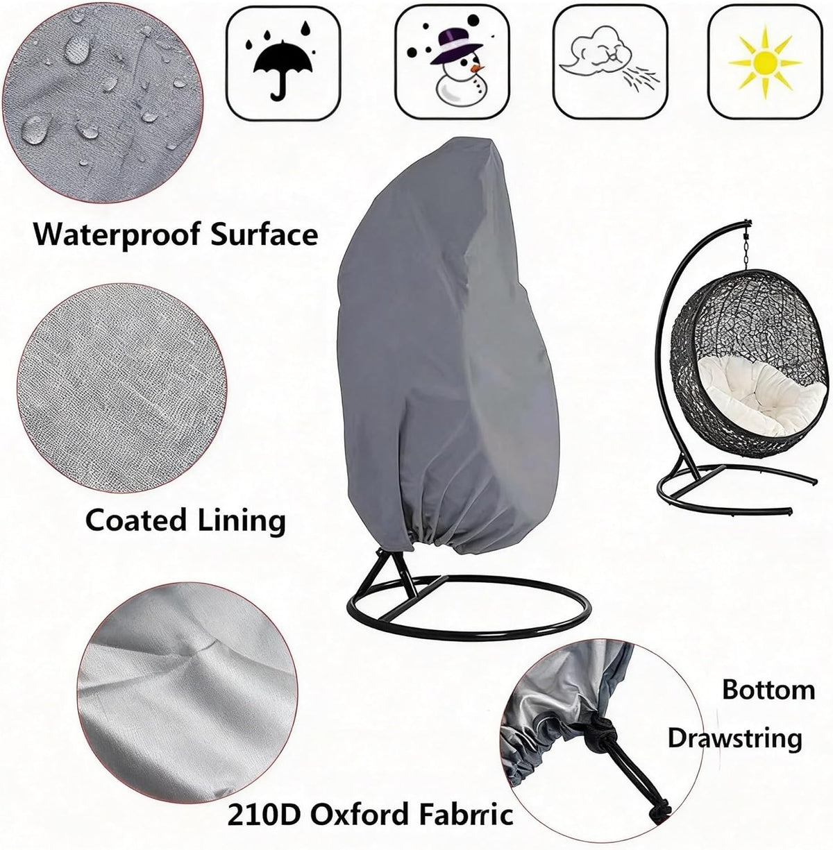 Heavy-Duty 210D Oxford Swing Cover-Waterproof UV-Resistant and Windproof Hammock with Drawstring((200cm*230cm) with storagebag)