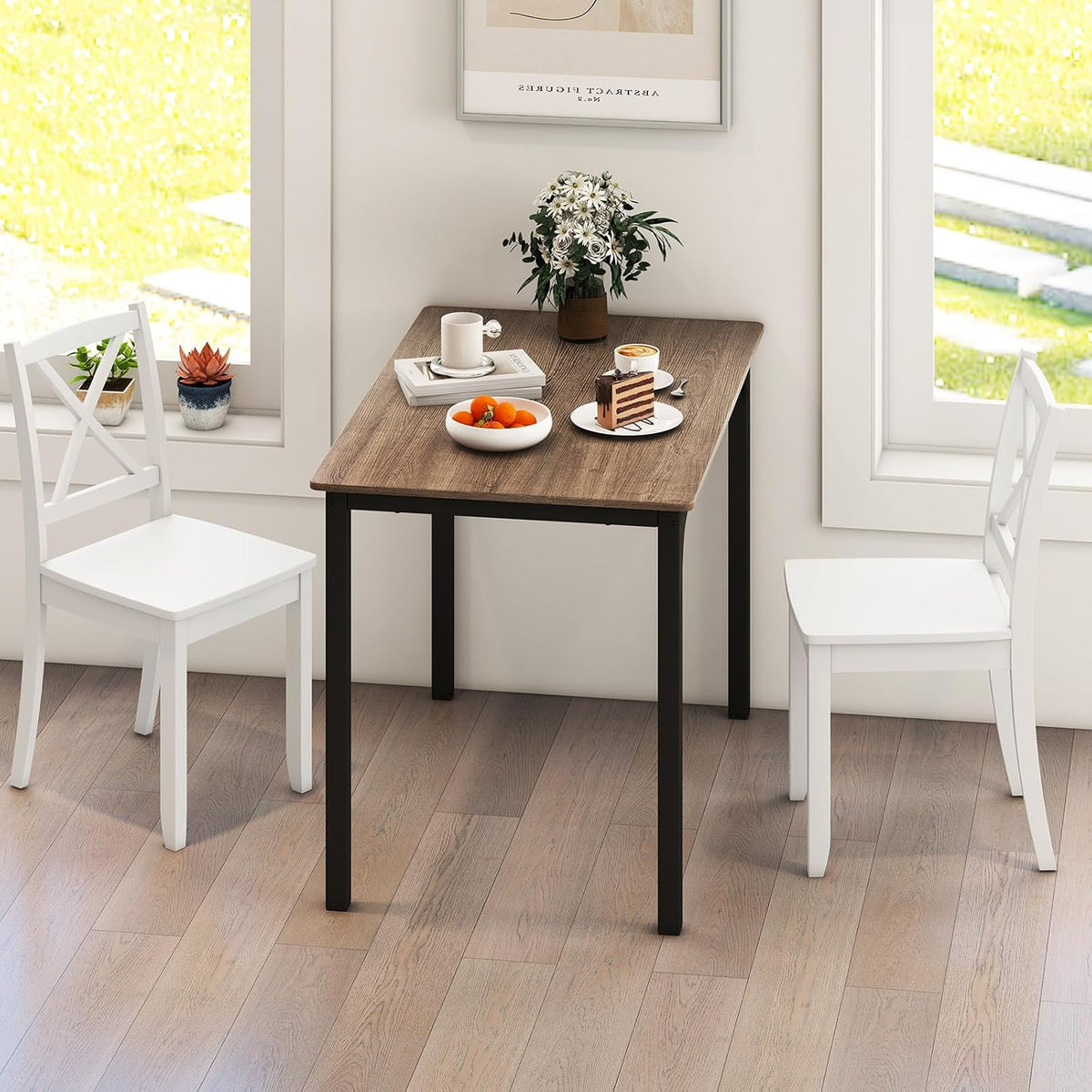 GOFLAME Dining Chairs Set of 4, Kitchen Chairs with Rubber Wood Legs & Cross Back, Farmhouse Armless Dinette Chairs for Dining Room, Living Room, Restaurant, 400 LBS Load Capacity, White