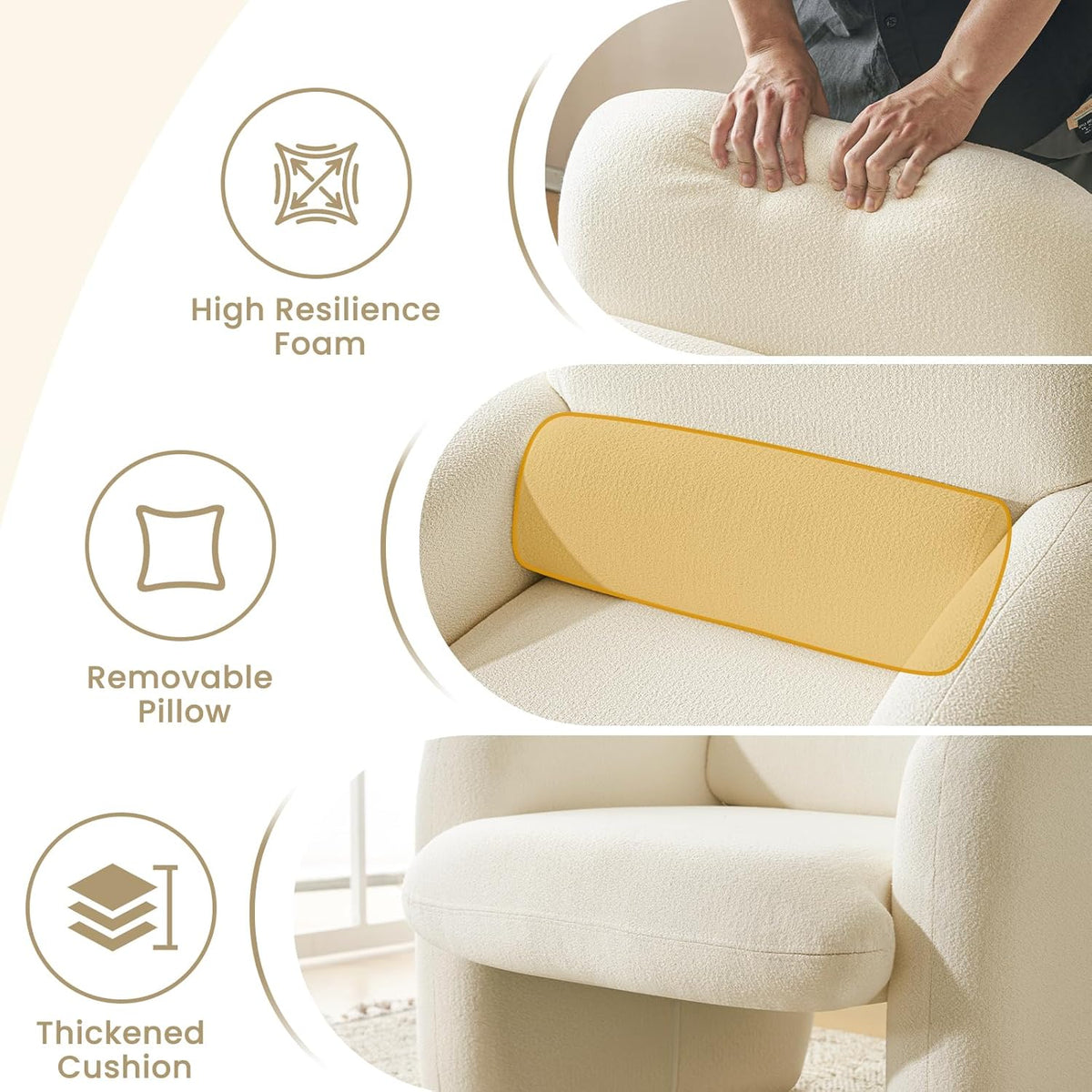 Furniliving 30.5" Chenille Accent Chair, Modern Upholstered Armchair with Solid Wood Legs, Comfy Reading Chair for Living Room Bedroom, Wide Single Sofa Chair（White，Set of 1）