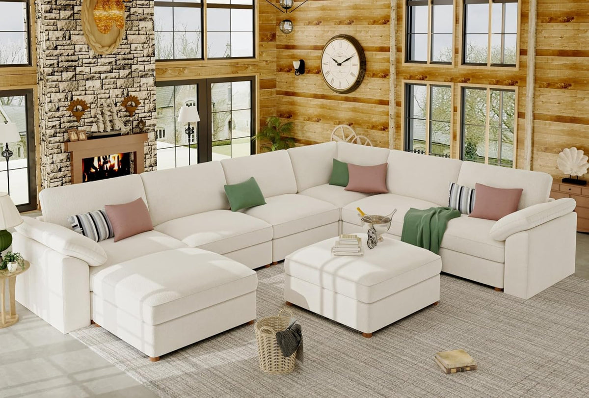 EASE MOOSE Oversized Sectional Modular Sofa,Comfty U Shape Sectional Modern Deep Seat Couch,White Modular Cloud Couch