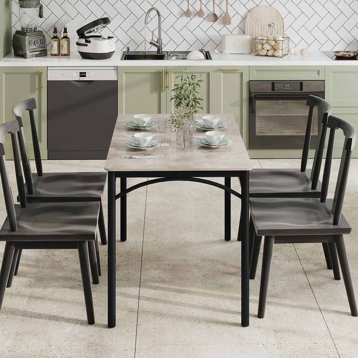 Giantex 43" Dining Table for 2-4, Rectangular Kitchen Table with Faux Marble Tabletop, Sturdy Metal Frame, Adjustable Foot Pads, Dinner Table for Small Space, Dinette, Living Room, Restaurant (Grey)