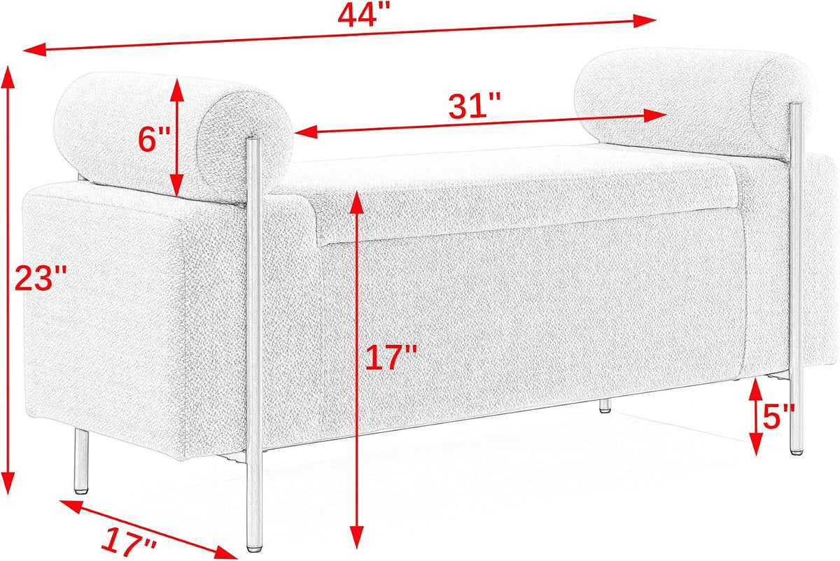 Storage Ottoman for Bedroom 44" with Safety Hinge, Upholstered Entryway Bench, Modern Linen Foot Rest with Arms,for Bedroom, Living Room, Entryway (Beige)