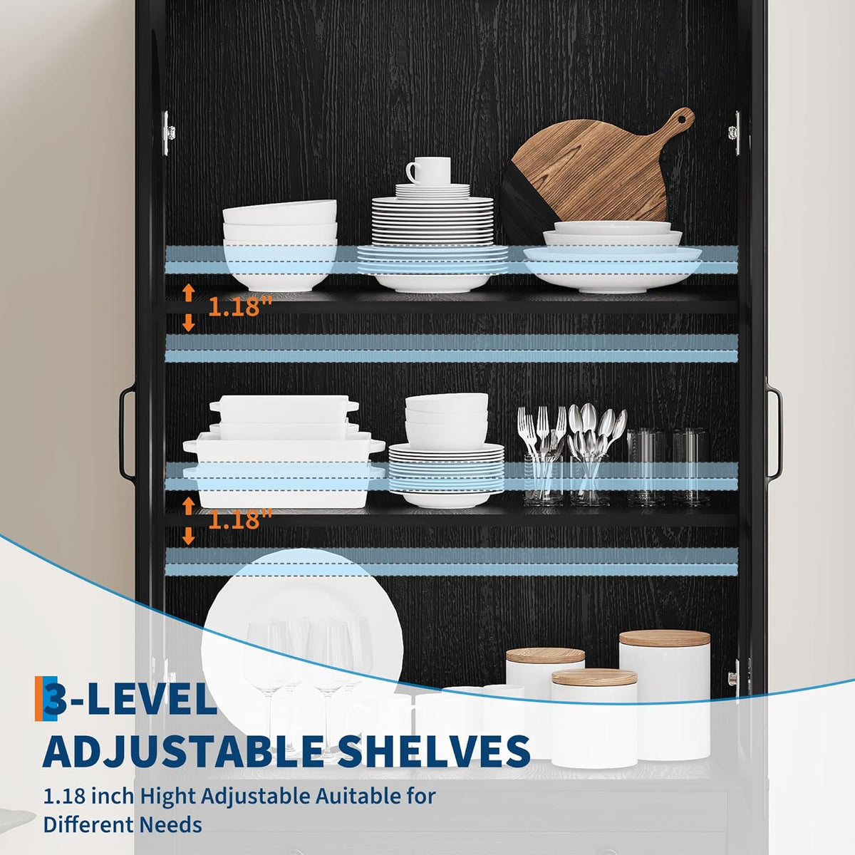 IDEALHOUSE 71.9" Tall Storage Cabinet with 30mm Thickened Board, Tempered Glass Doors & Anti-Tipping Kit, Pantry Storage Cabinet for Kitchen, Dining Room, Living Room