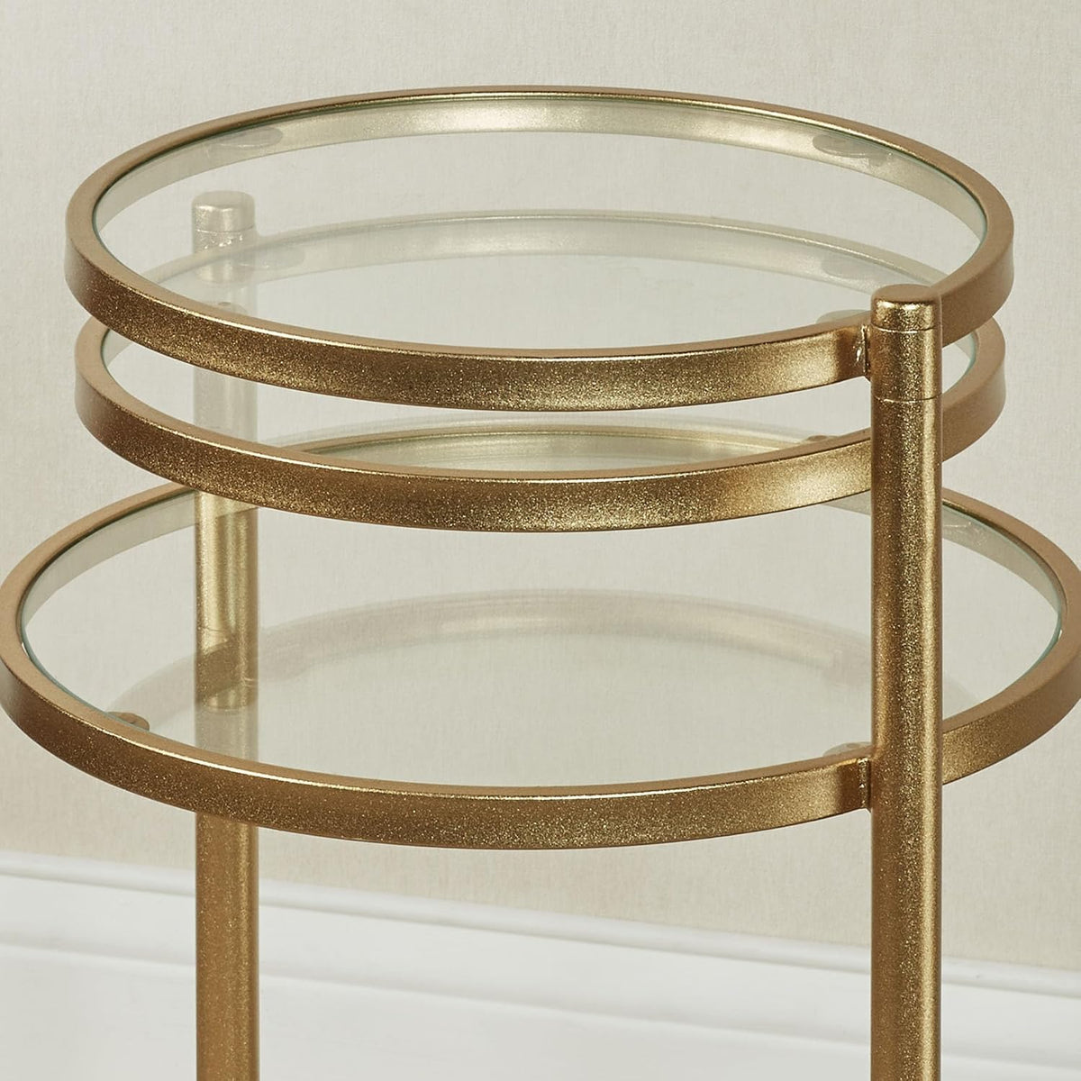 Quincy Adjustable Accent Table | Round, Rotating Clear Glass Tabletops | Three Tiered, Nesting Table Look | Gold Finished Metal Furniture | Perfect for Small Spaces and Unique Modern Decorating Tastes