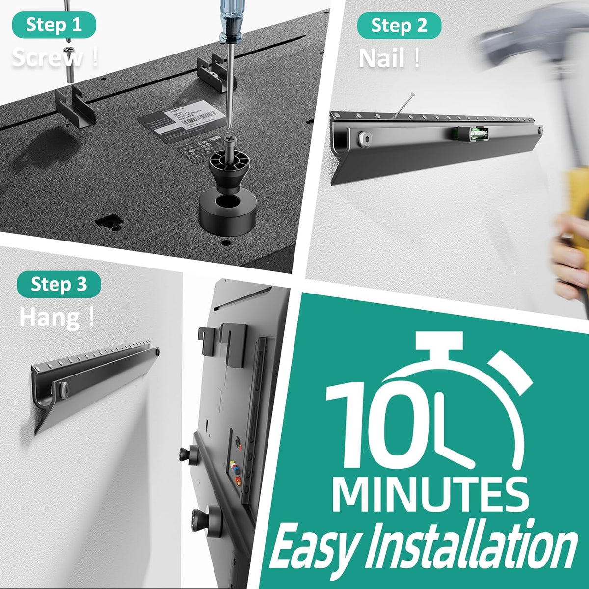 Studless TV Wall Mount for 22-55 Inch TVs, Slim No Stud TV Mount, Drywall TVs Bracket, Holds Up to 100 lbs, Max VESA 400x400mm - No Drill Easy Installation with Bubble Level