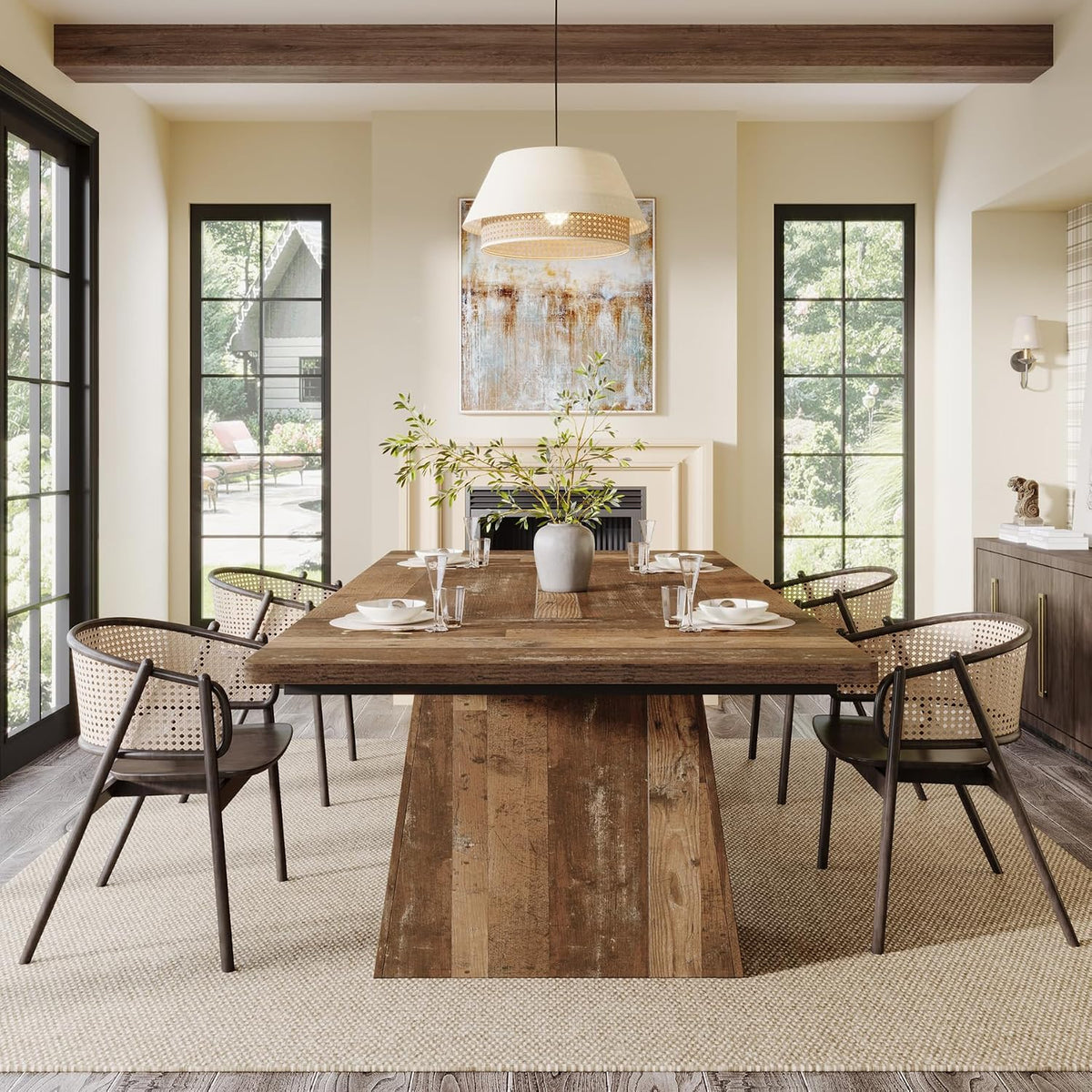 Tribesigns Dining Table for 4-6, 63-Inch Modern Kitchen Table with Sturdy Tapered Wood Leg, Rectangular Dinner Table with Large Tabletop for Dining Room, Kitchen, Living Room, Natural