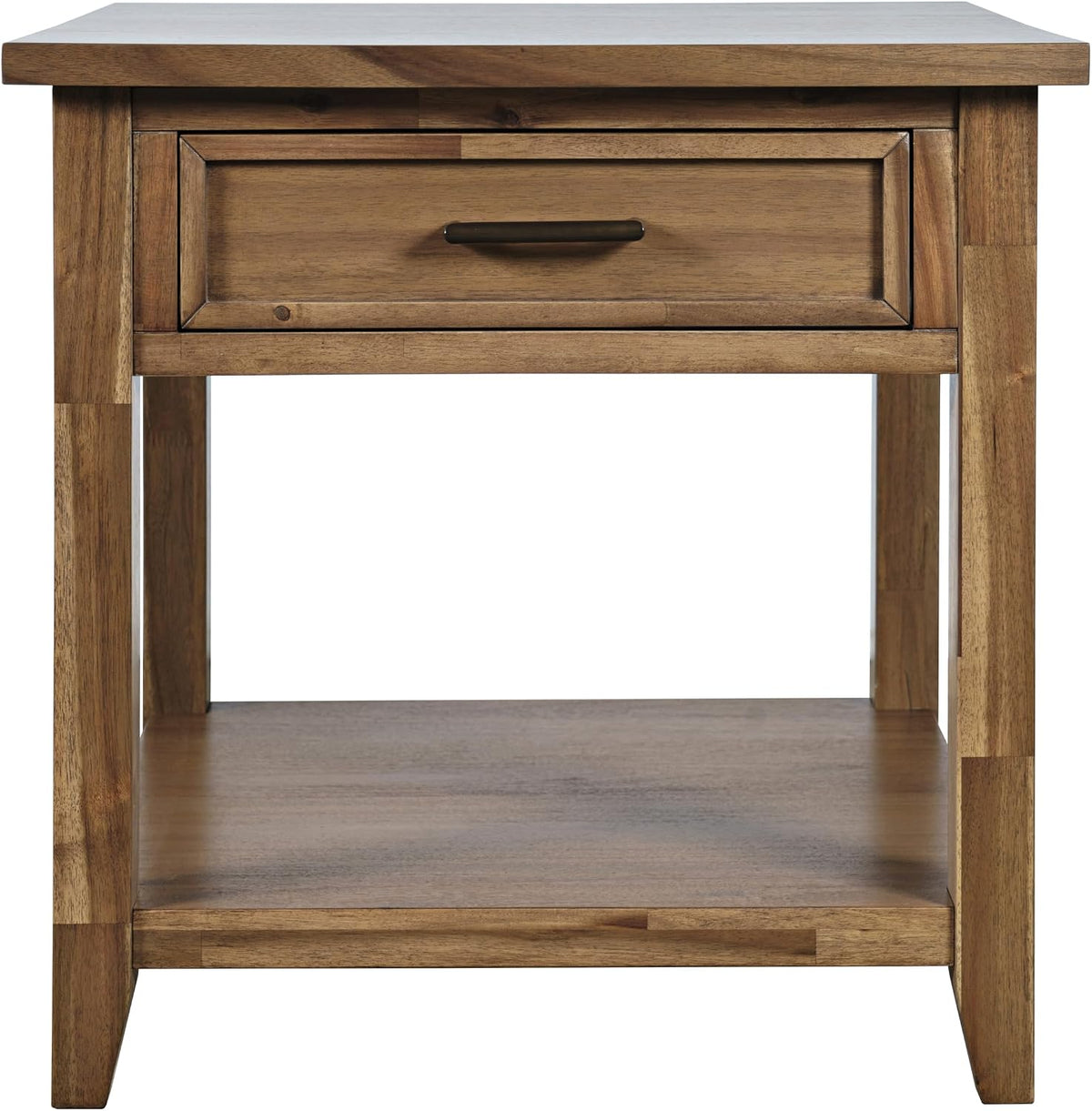Jofran Acacia Wood Square End Table with Storage, Transitional Rustic Side Table for Living Room Bedroom, Accent Table, Wire Brush Brown