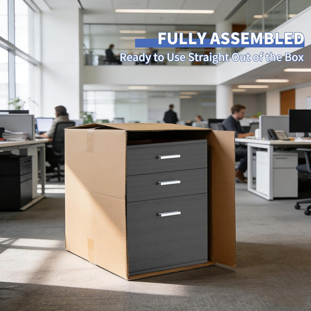 3 Drawer Storage Cabinet,Preassembled Black Wooden Organizer for Files,Under Desk Printer Stand,Mobile on Wheels,19" L x 16" W x 22" H
