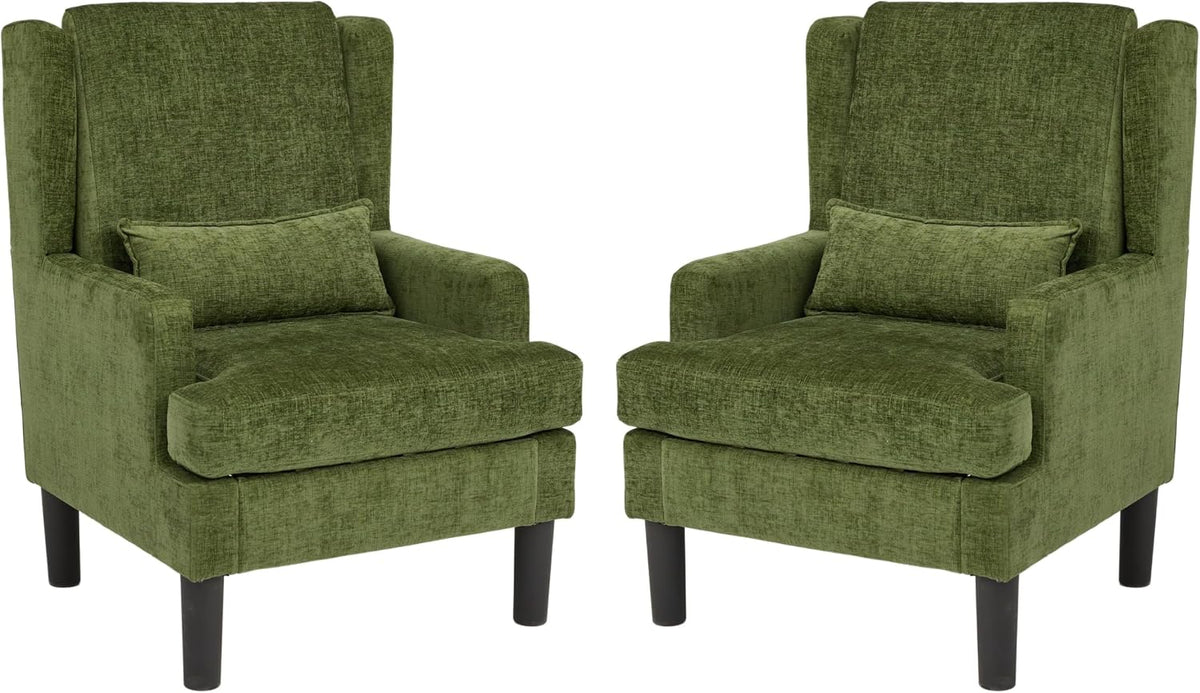 Garvee Wingback Accent Chair Set of 2, Mid-Century Chenille Reading Chair | High back design, 5.1 in spring + foam cushion, wood frame with metal backrest, lumbar pillow, 350 lb capacity