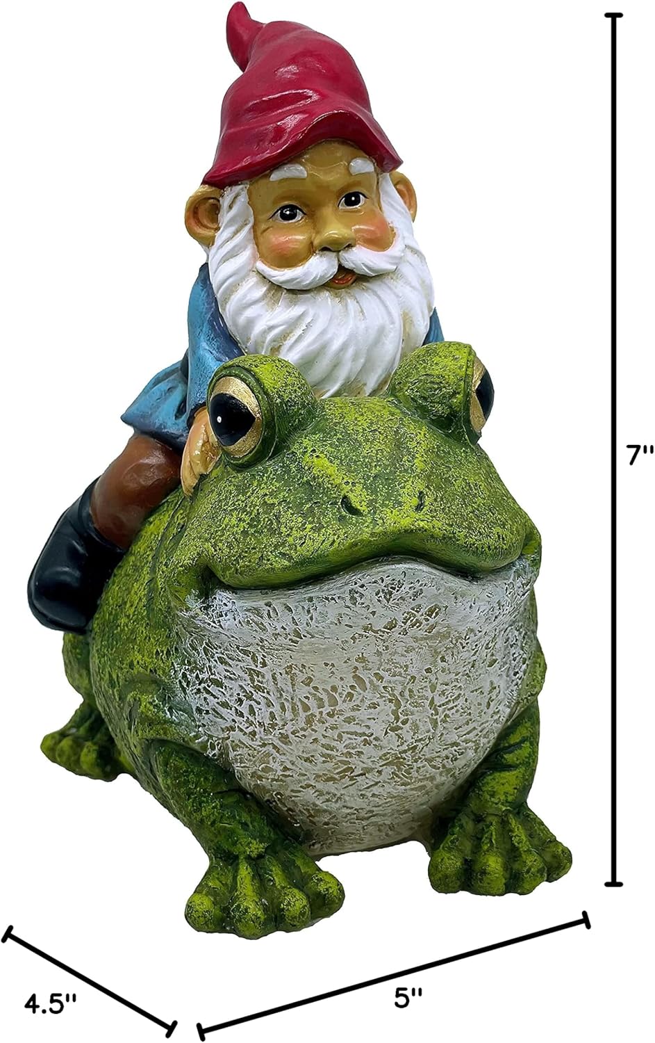 Garden Gnome Riding on Frog, Outdoor Garden Gnomes, Lawn Gnome Statue Sculpture