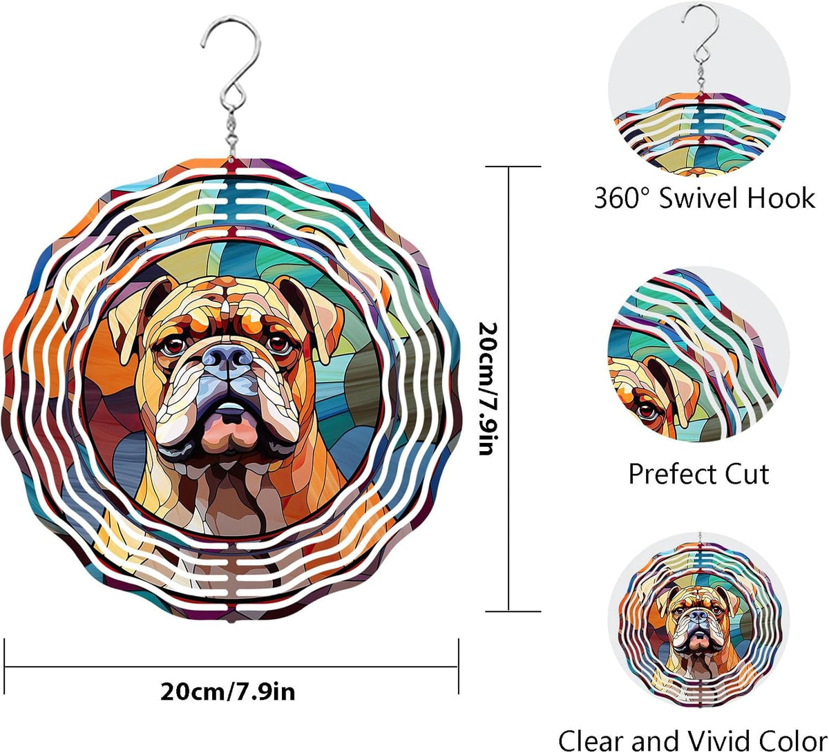 Bulldog Dog Wind Spinners Outdoor Dog Memorial Gifts, 3D Metal Kinetic Hanging Garden Wind Spinner, Spinner Decor, Wind Sculptures for Outdoor & Indoor, Window, Yard Decor (Bulldog 2)