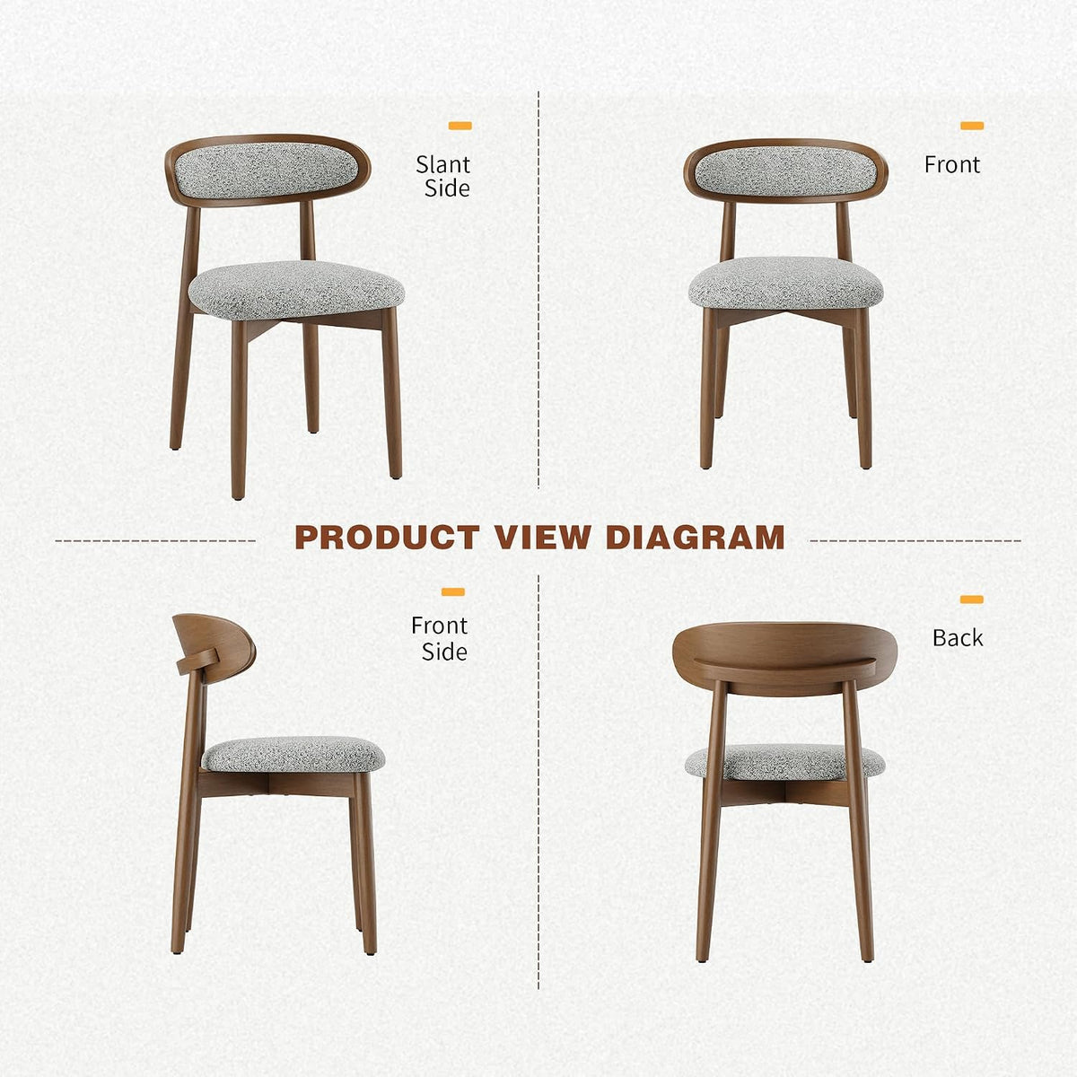 Dining Chairs Set of 4, Upholstered Farmhouse Dining Room Chairs with Soild Wood Legs, Modern Fabric Kitchen Chairs with Ergonomic Curved Backrest, Gray