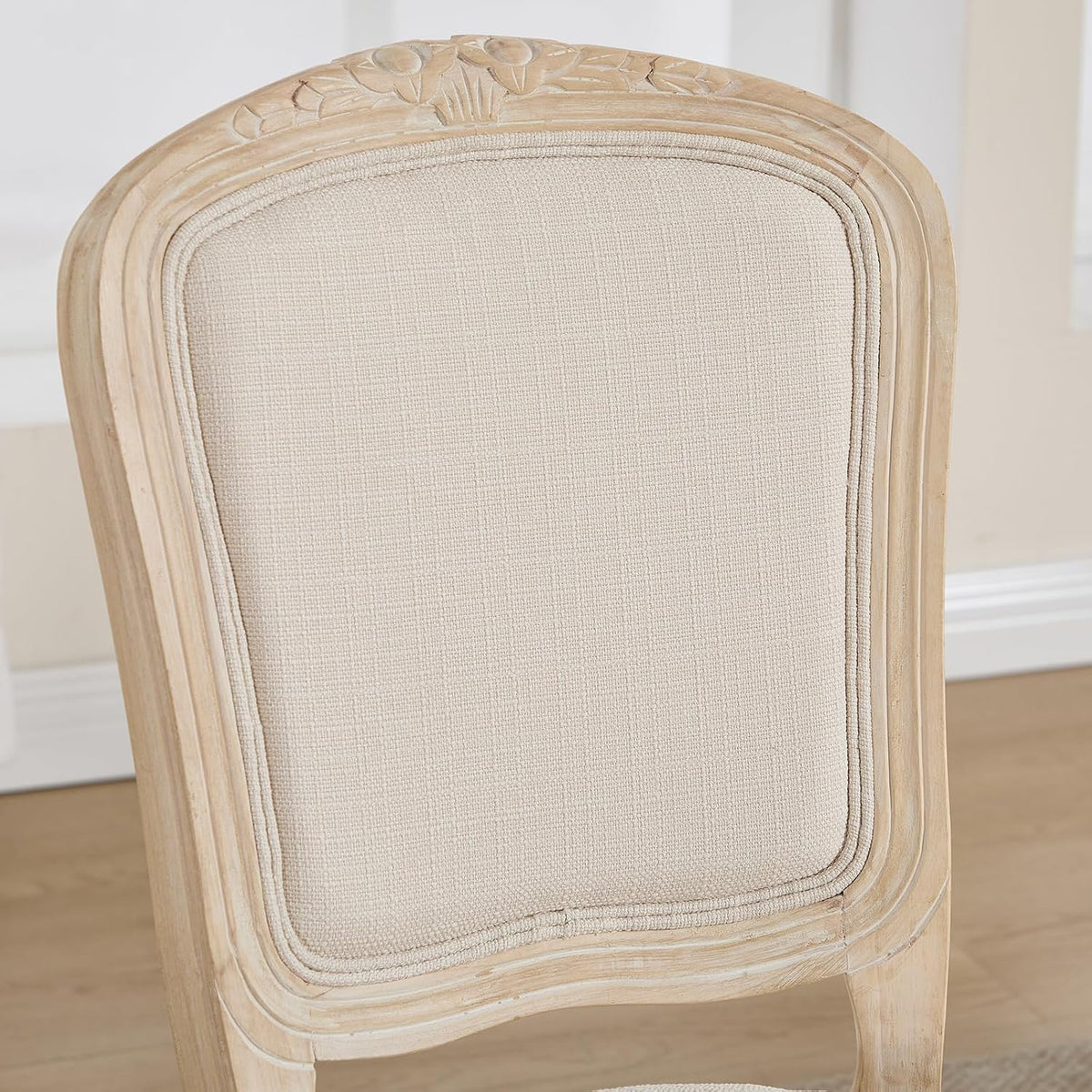 Kmax French Dining Chairs Set of 2, Farbric Upholstered Dining Chairs with Elegant Curved Legs High Back Armless Kitchen Chairs Side Chairs for Dining Room Restaurant - Linen, Beige/Natural Legs